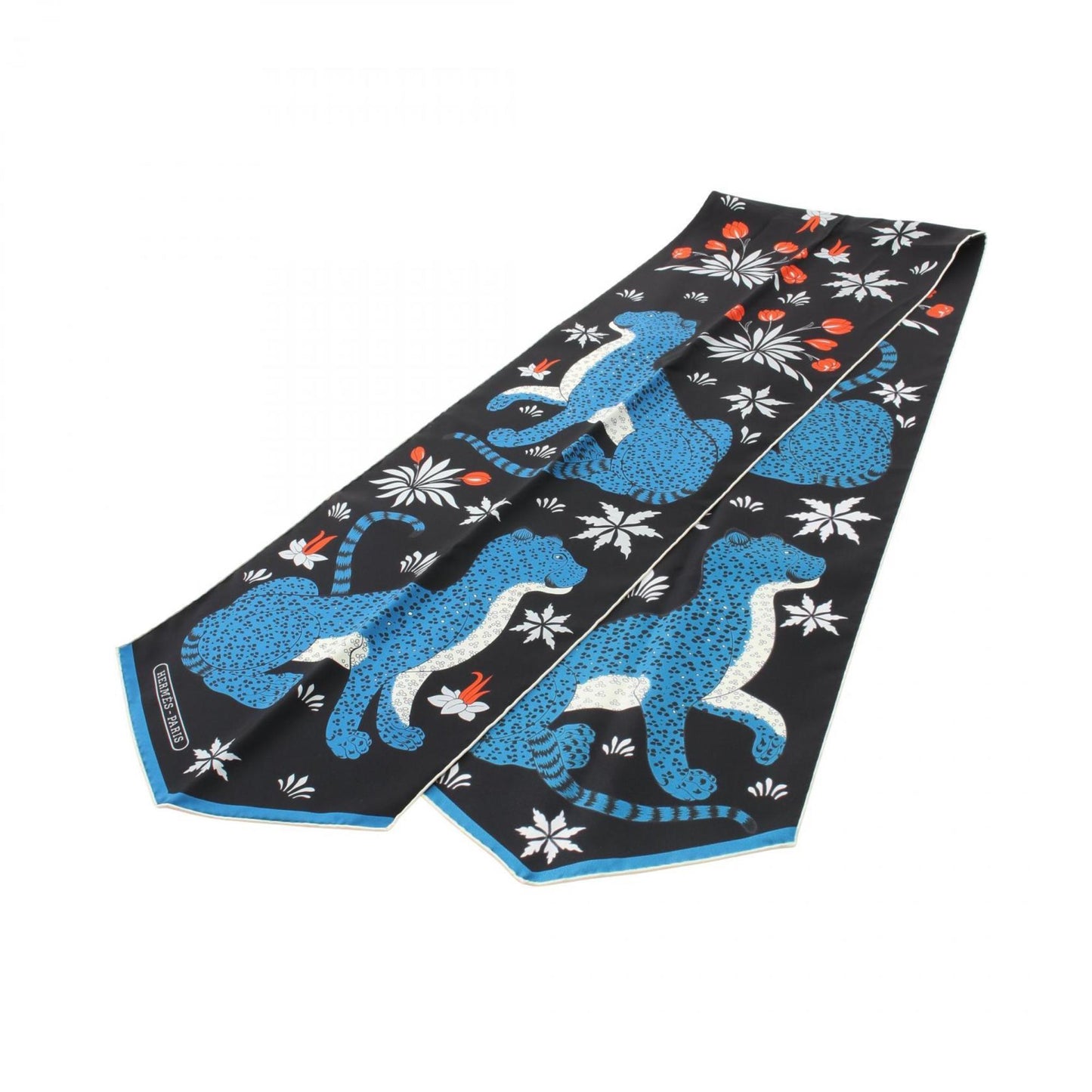 Hermes Herms Maxi Twilly Les Leopards Silk Scarf For Women In Black