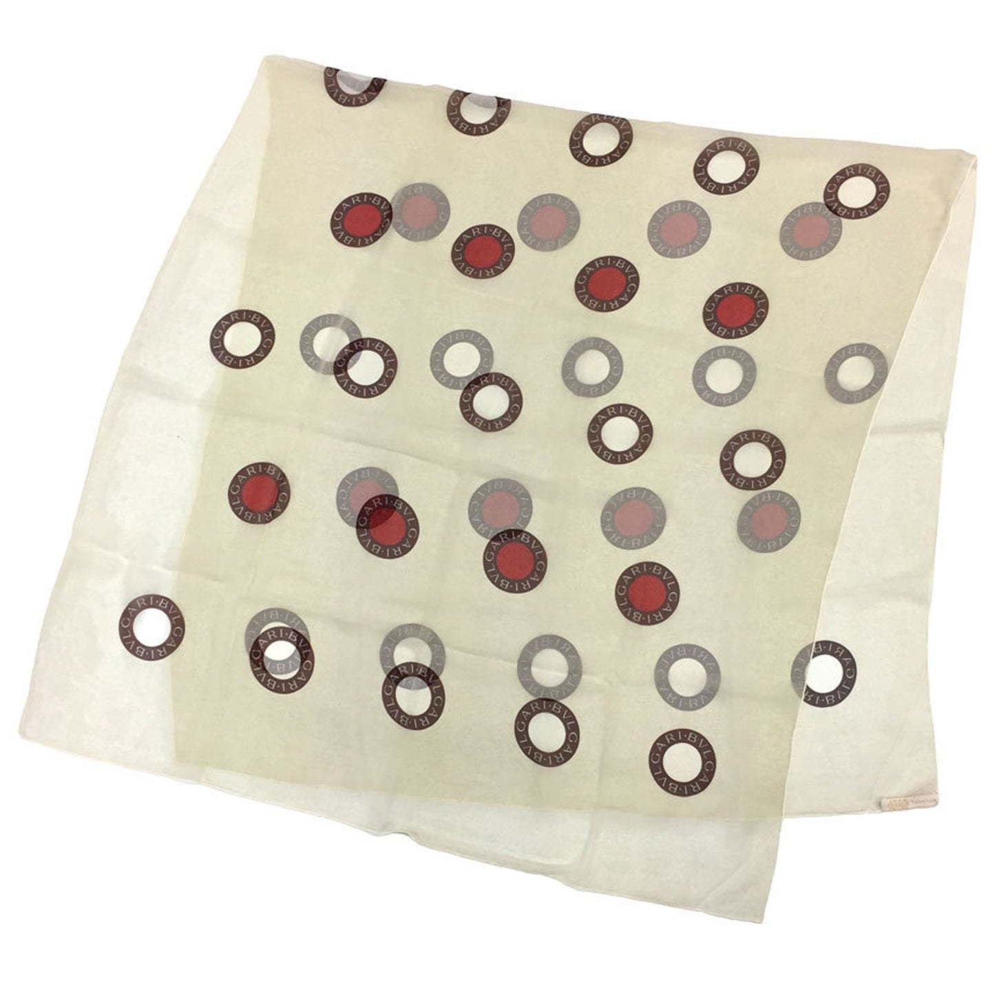 Bvlgari Bulgari Silk Chiffon Scarf Muffler Stole Beige X Red Aq10614