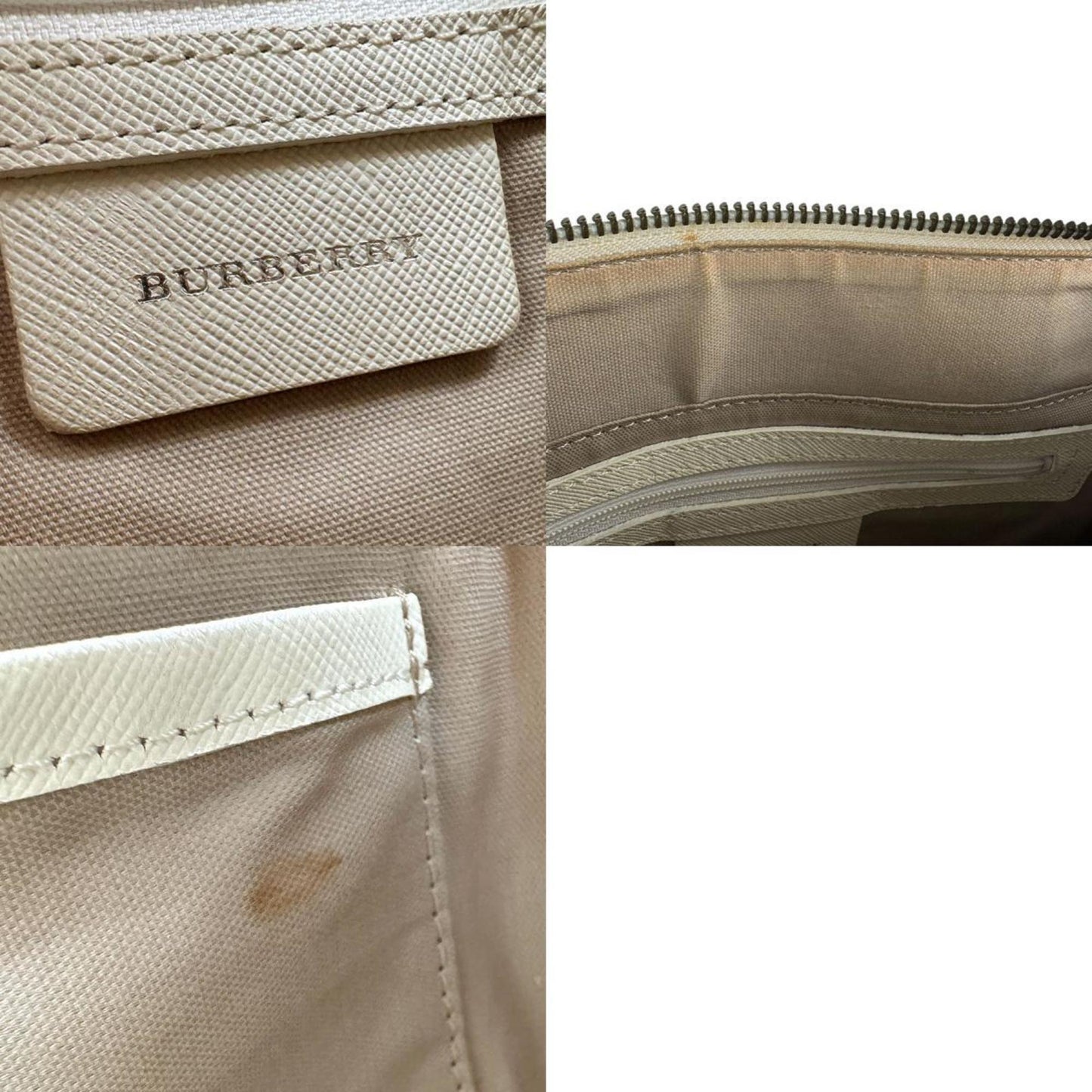 Burberry Handbag Leather Nylon Canvas White/Beige