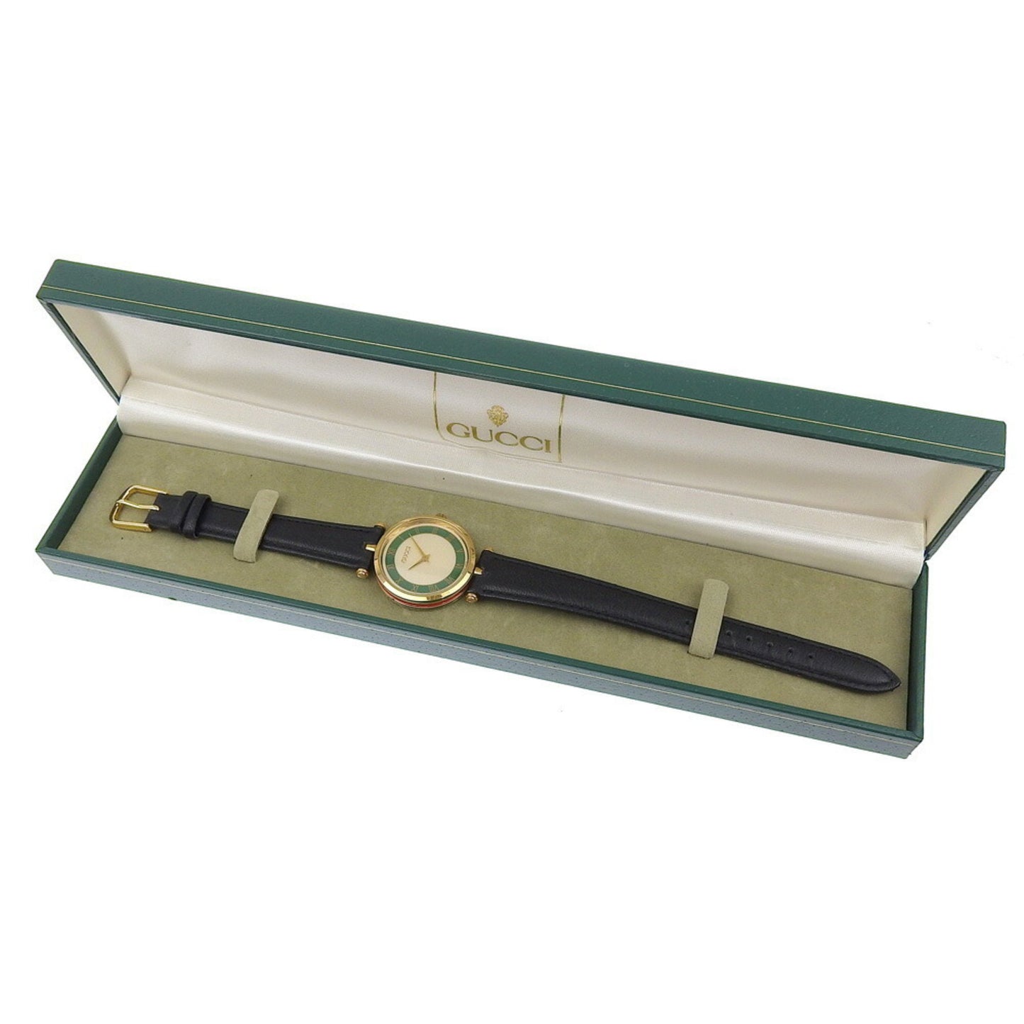 Gucci Sherry Line White Dial Gp/Leather Quartz 30Mm Boys 2 Hands Watch