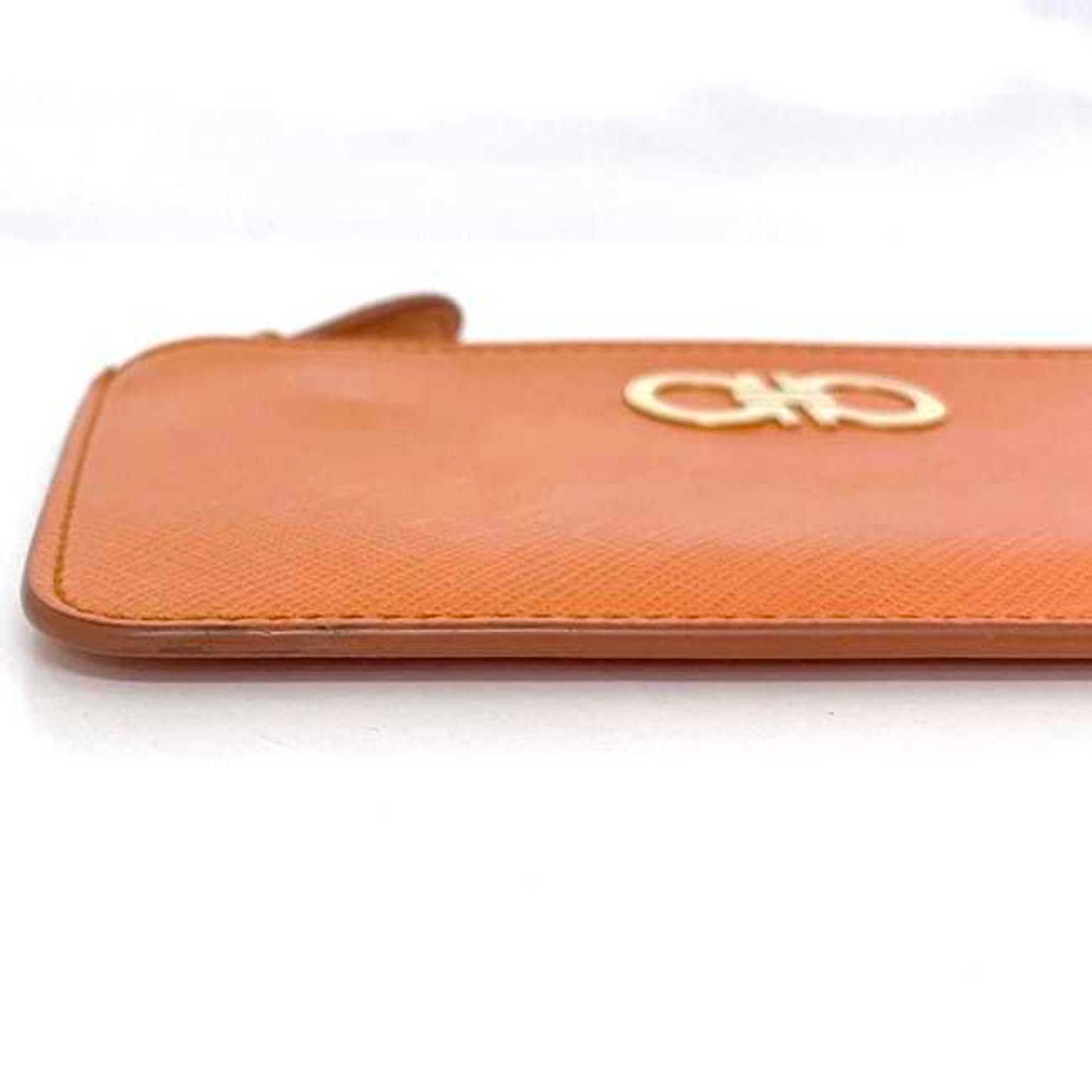 Salvatore Ferragamo Coin Case Ec-23091 Orange Gancini Leather Gj-22B956
