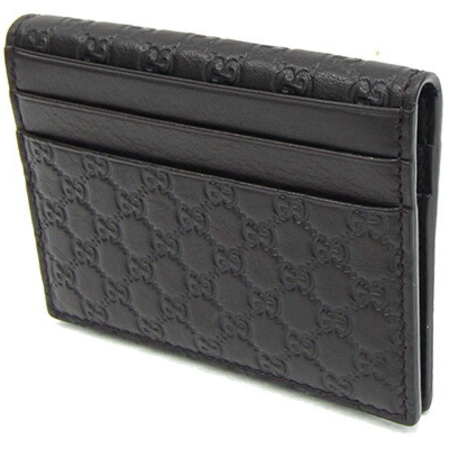 Gucci Card Case Micro Guccissima 352365 Dark Brown Leather Pass Business Holder Commuter