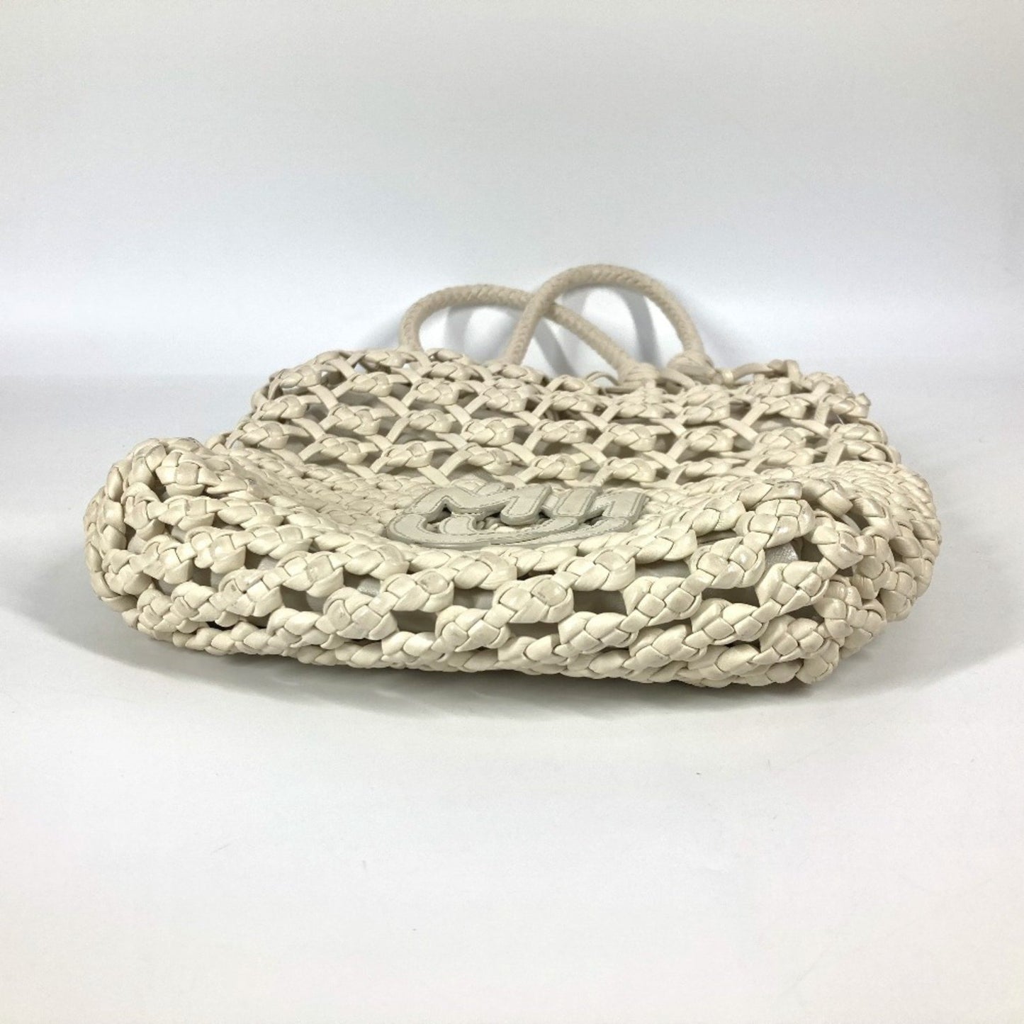 Miu Miu Logo Mesh Shoulder Bag Beach Leather