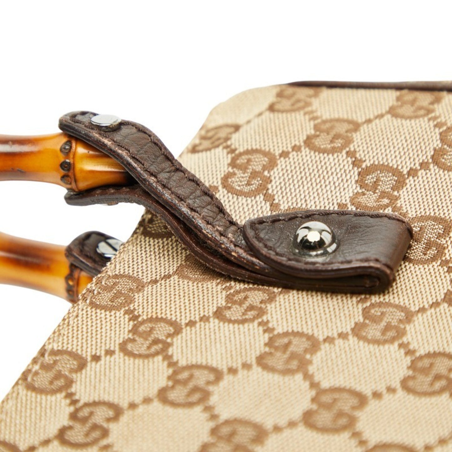 Gucci Gg Canvas Bamboo Shoulder Bag Tote 112530 Brown Leather