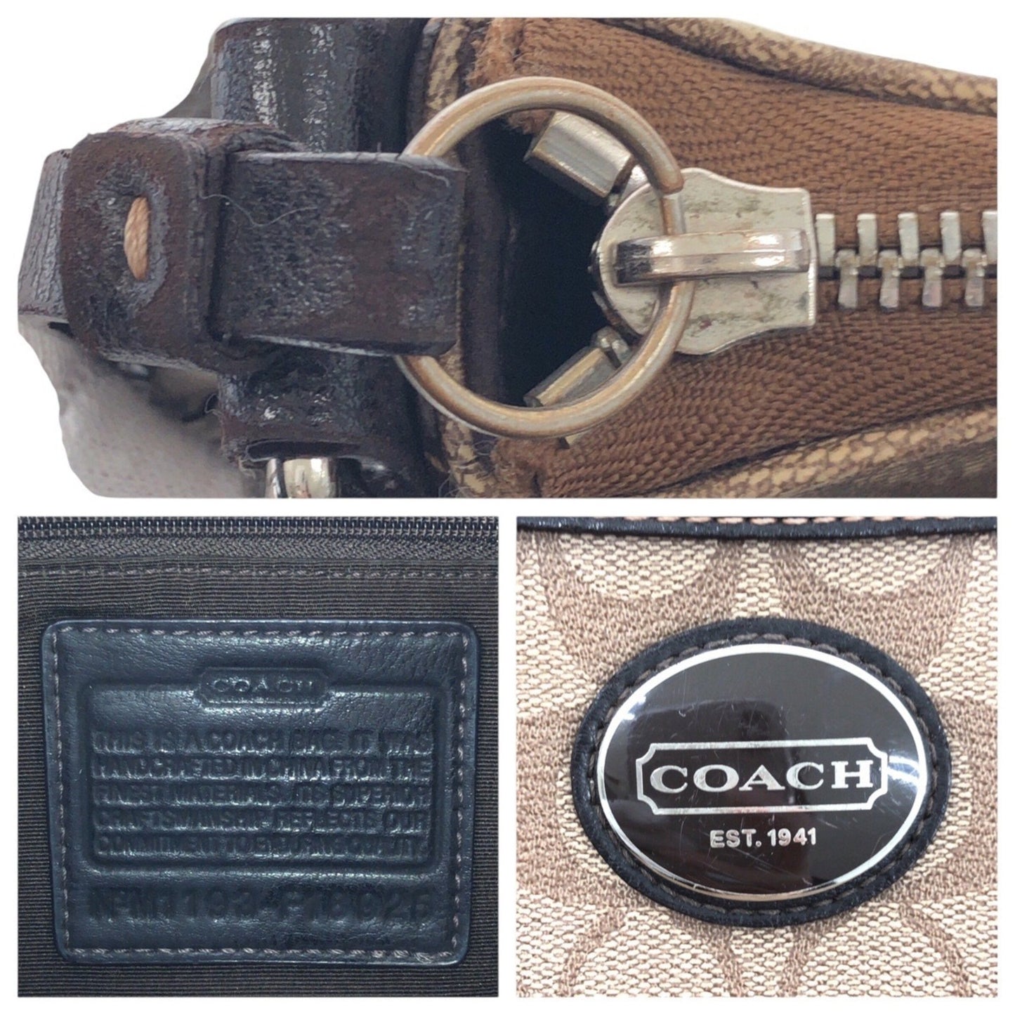 Coach Signature Brown Silver Hardware Leather Shoulder Bag Pochette