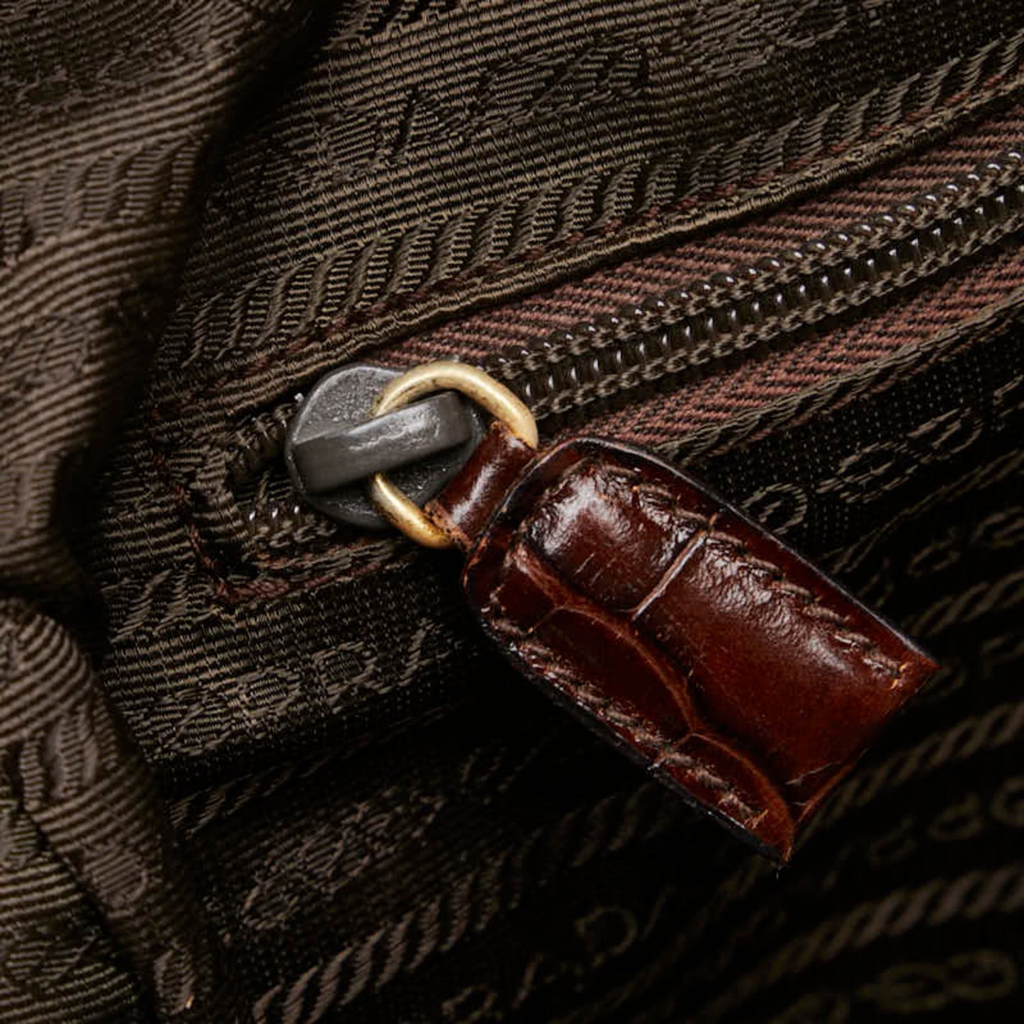 Prada Triangle Logo Plate Handbag Shoulder Bag Brown Nylon Leather