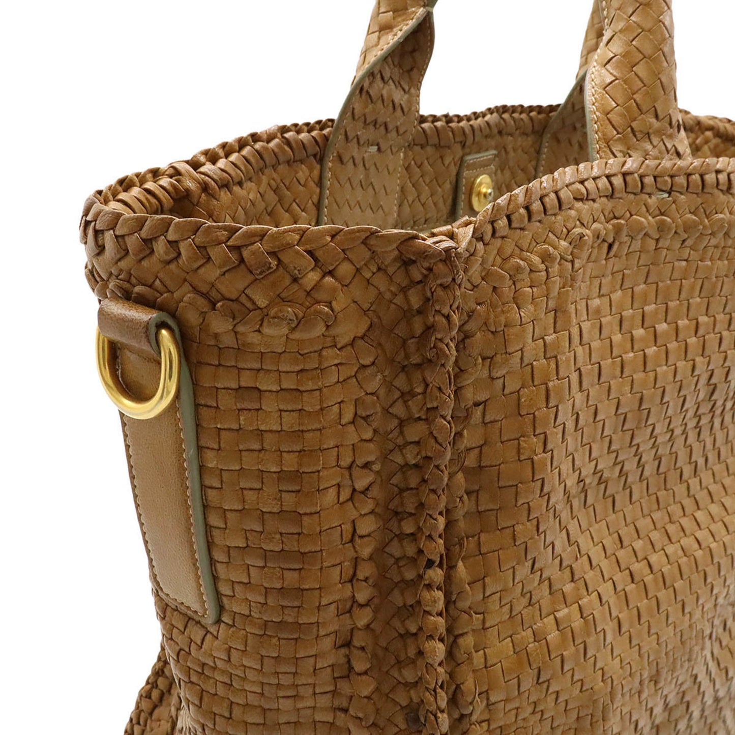 Prada Madras Tote Bag Leather Camel Light Brown Bn2222