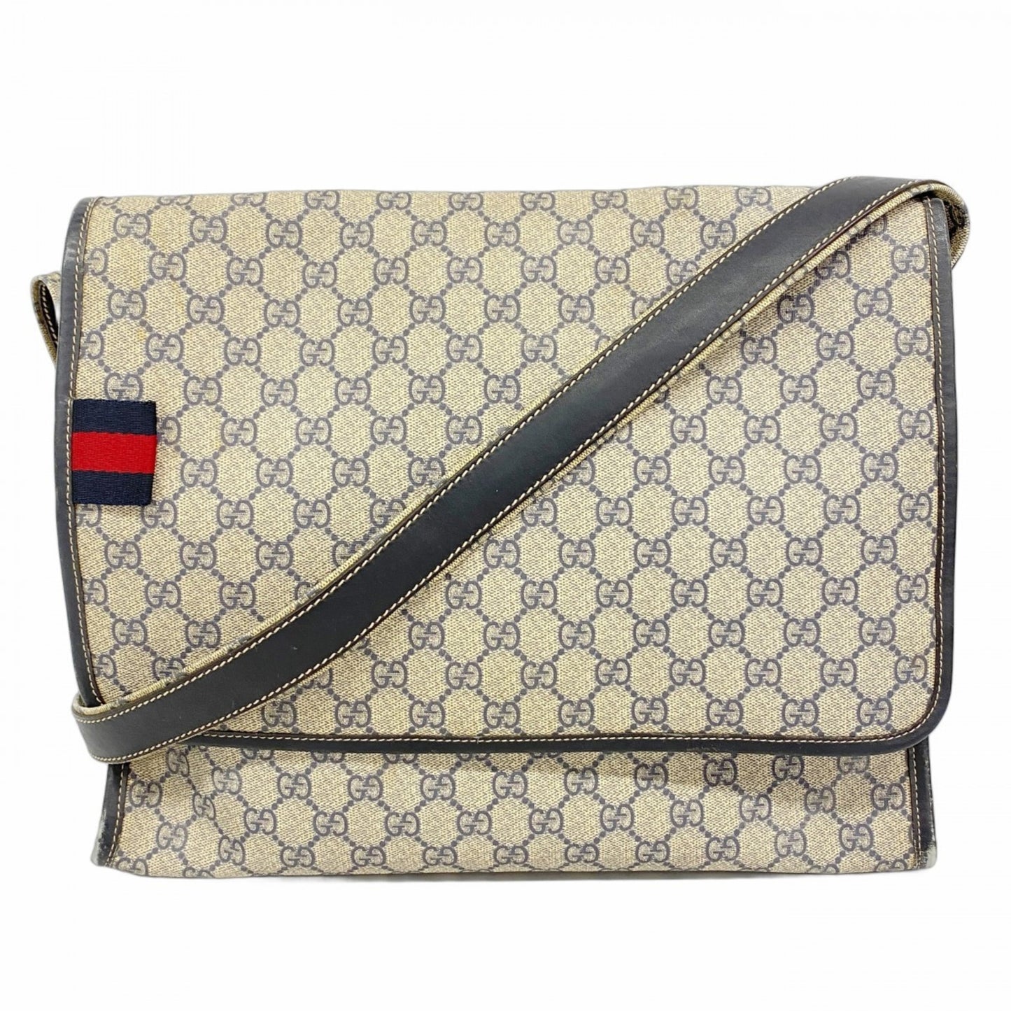 Gucci Gg Supreme Sherry Line Shoulder Bag 246411 Navy Beige