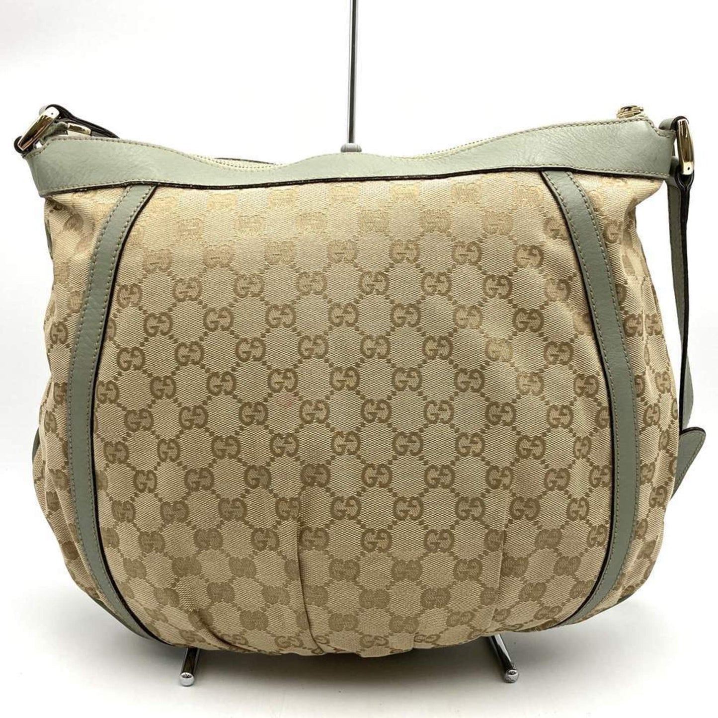 Gucci 204940 Shoulder Bag Gg Canvas Leather Abby Beige Green