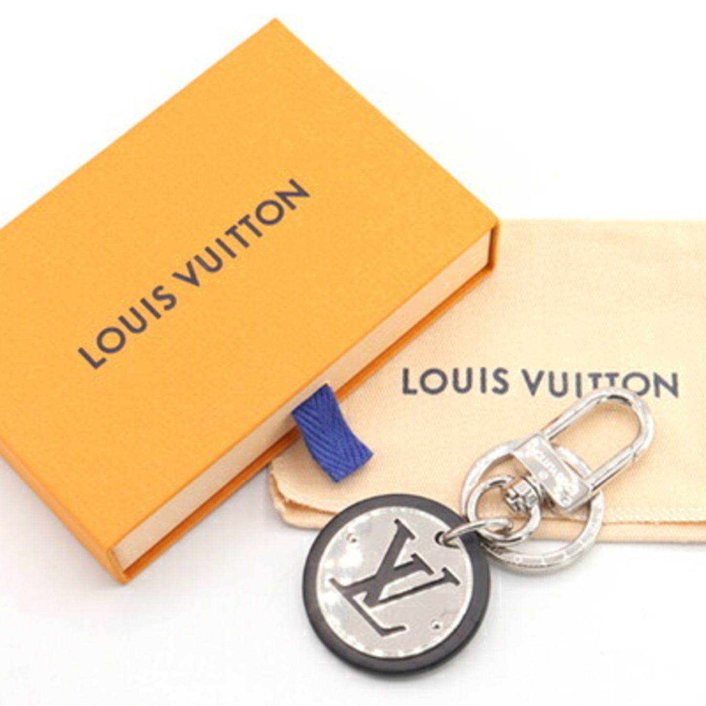 Louis Vuitton Keychain Portocle Lv Circle M67362 Silver Black Metal Leather Key Ring Bag