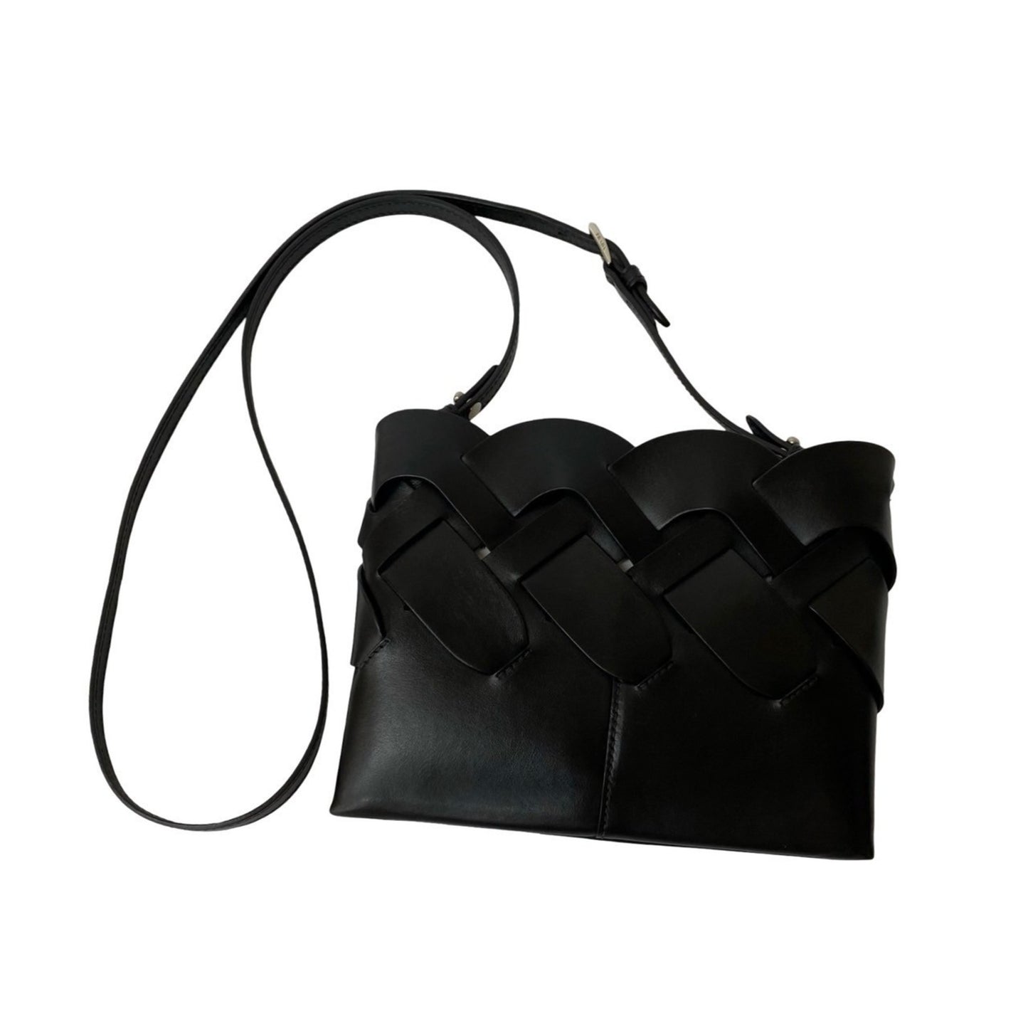 Prada Prada Logo Vitello Intrecciato Leather Shoulder Bag/Pochette/Sacoche In Black 28364