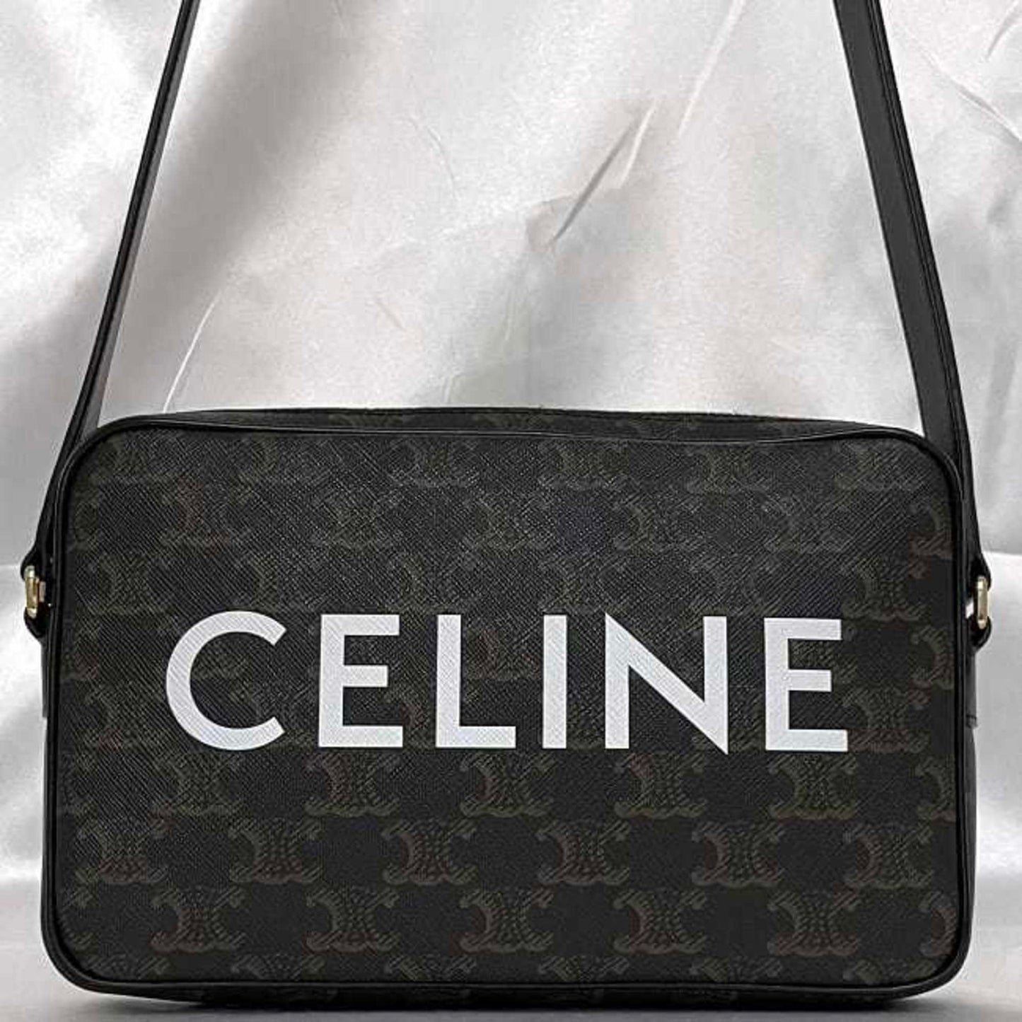 Celine Shoulder Bag Medium Black Triomphe F-20143 Pvc Leather Celine