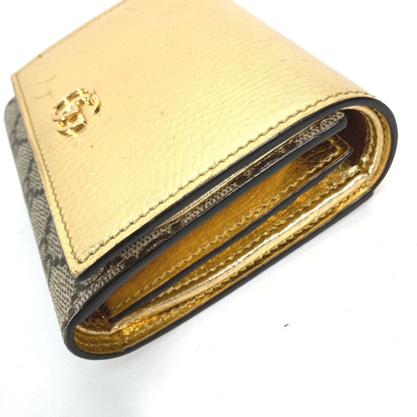 Gucci 598587 Compact Wallet Folded Wallet Gold Beige