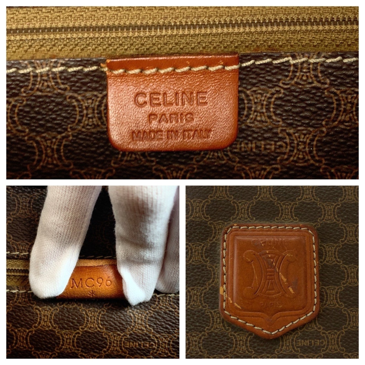 Celine Vintage Macadam Pattern Brown Gold Hardware Mc96 Tote Bag Shoulder