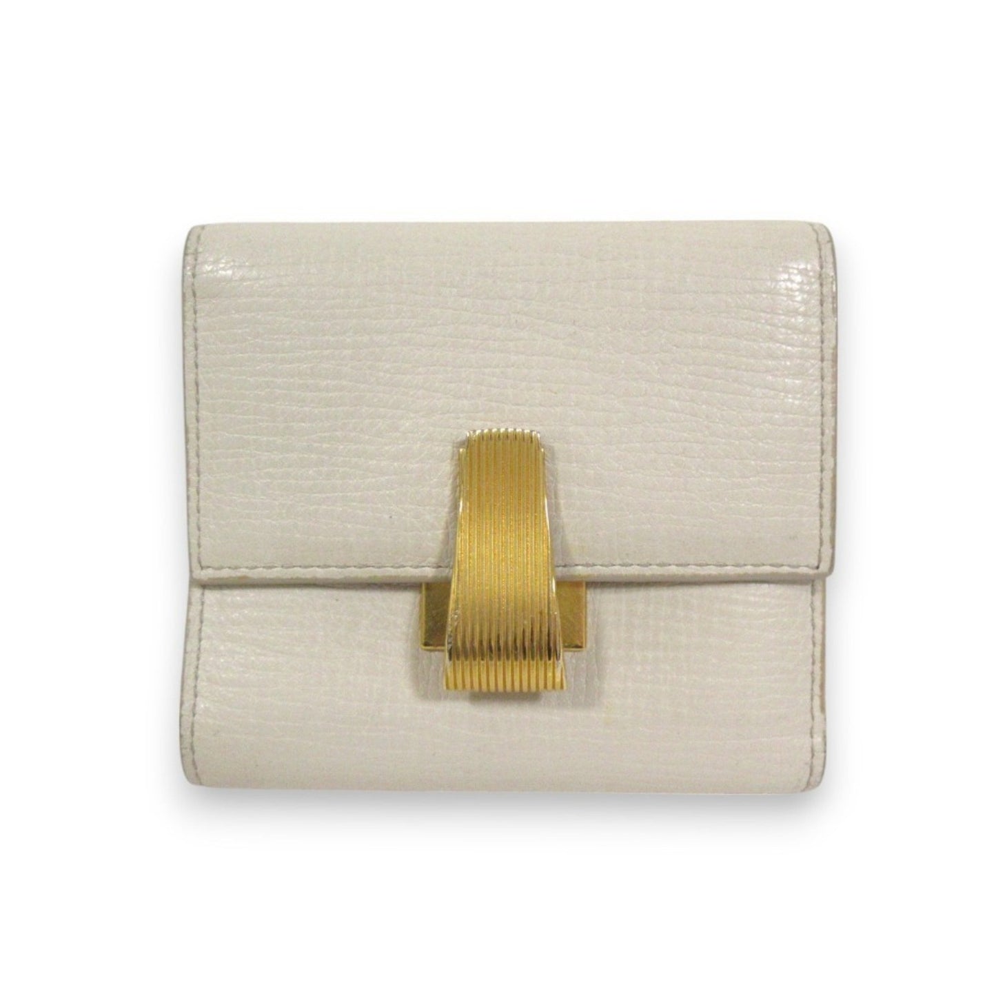 Bottega Veneta Palmellato Leather Tri-Fold Wallet Compact Ivory X Gold Hardware