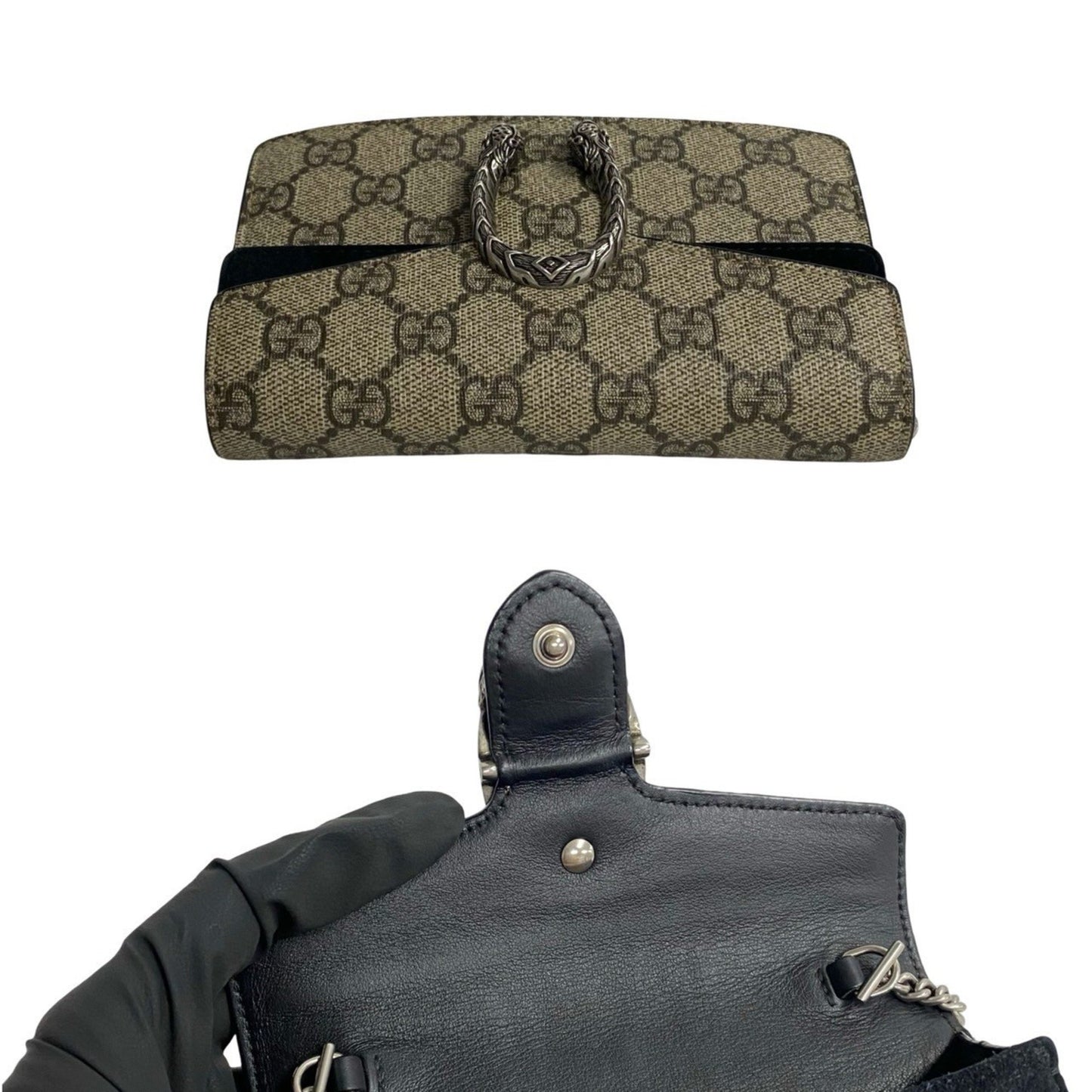 Gucci Dionysus Super Mini Bag Gg Supreme Leather Chain Shoulder Brown 27839