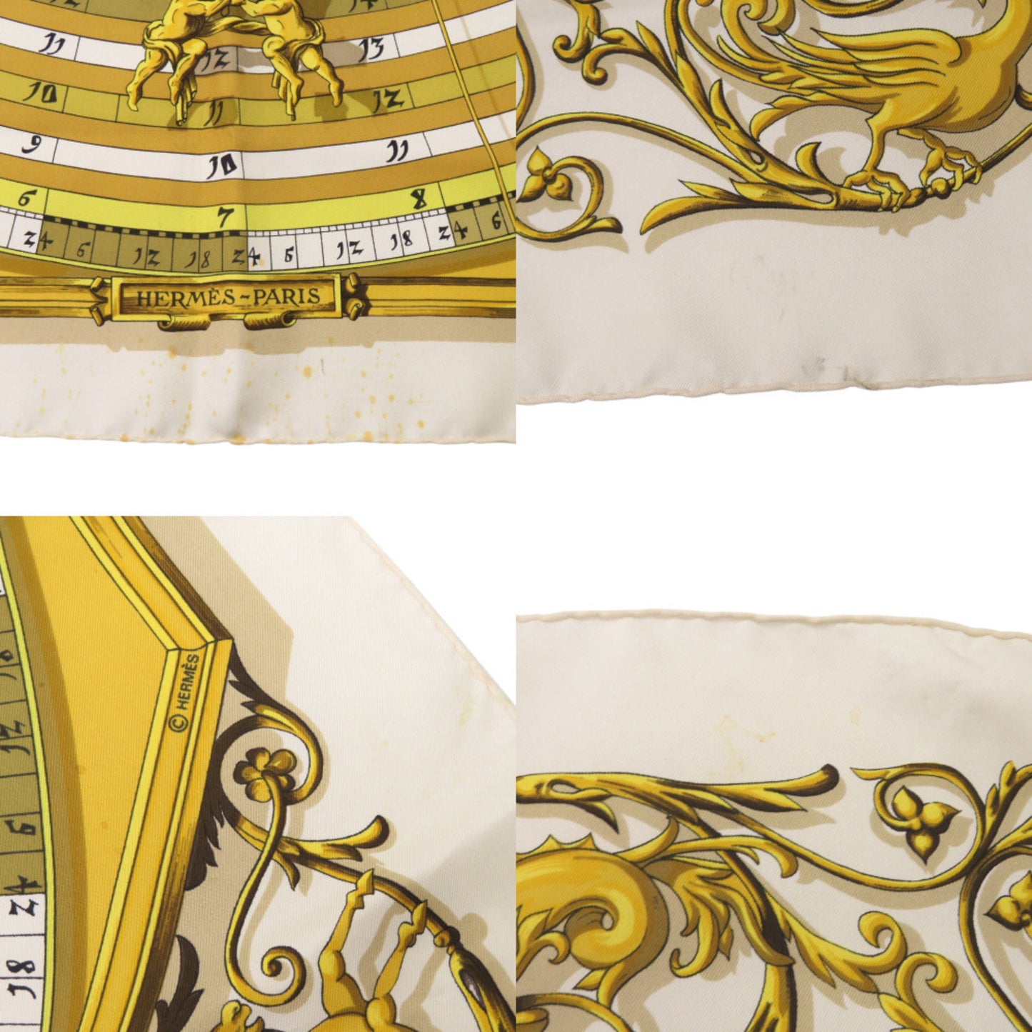 Herms Carr 90 Dies Et Hore Astrology Silk Beige Scarf Muffler 0132 Hermes