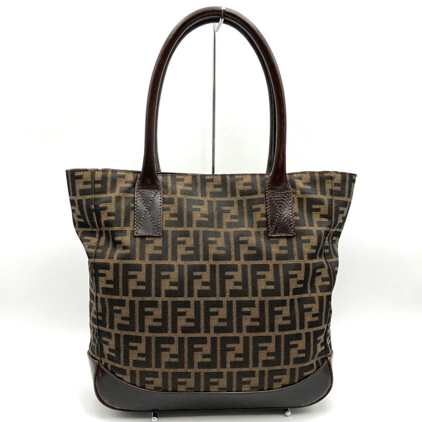 Fendi Tote Bag Shoulder Zucca Nylon Canvas Leather Brown