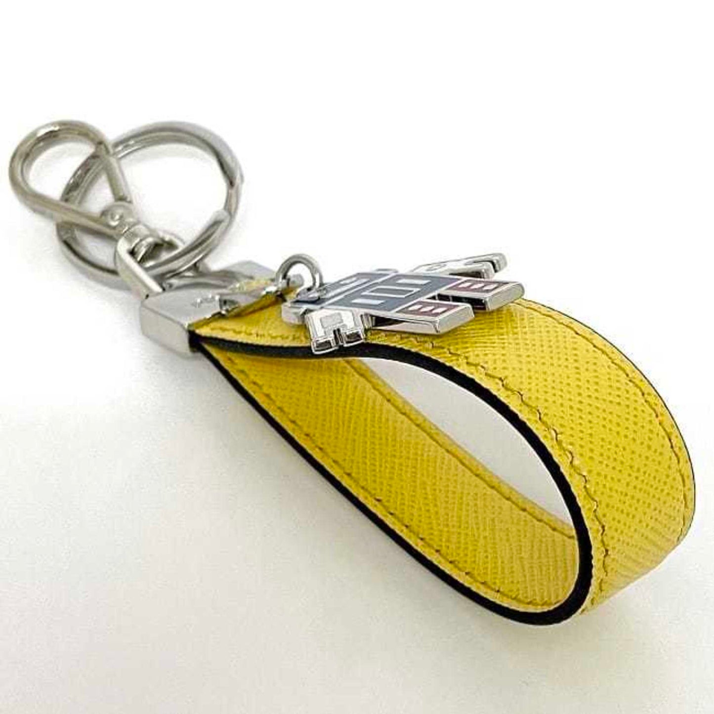 Prada Keychain Ec-23549 Yellow Sole F0377 2Pp040 Unused Saffiano Leather Metal Robot Key Holder