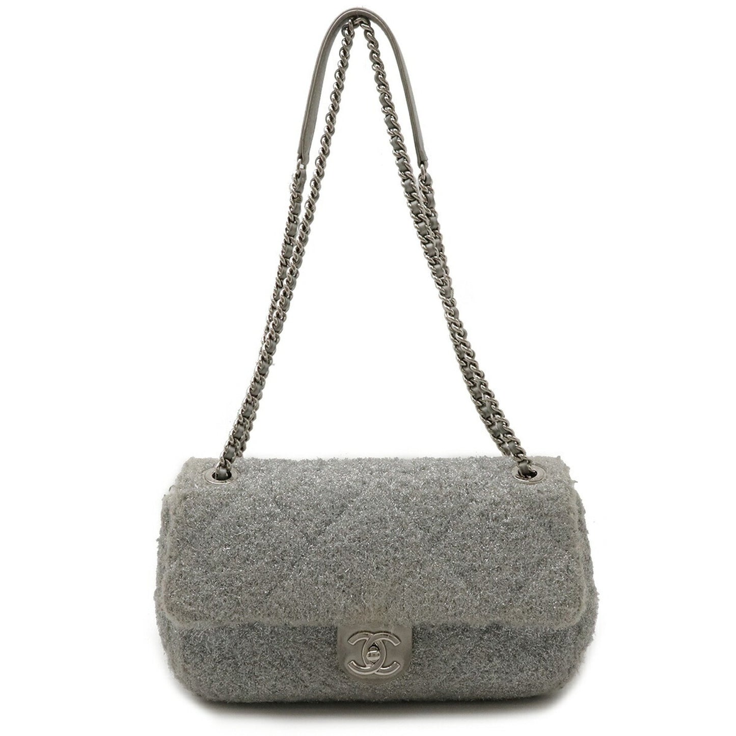 Chanel Chanel Pour Toe Glitter Coco Mark Chain Shoulder Bag Fabric Leather Silver