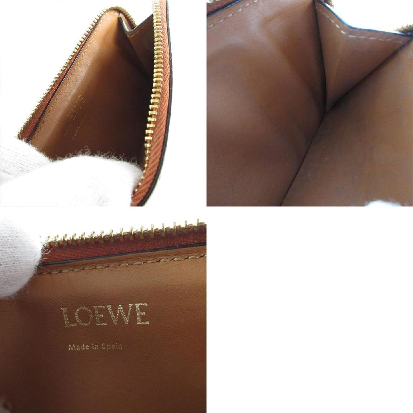 Loewe Wallet/Coin Case Anagram Leather Brown Gold