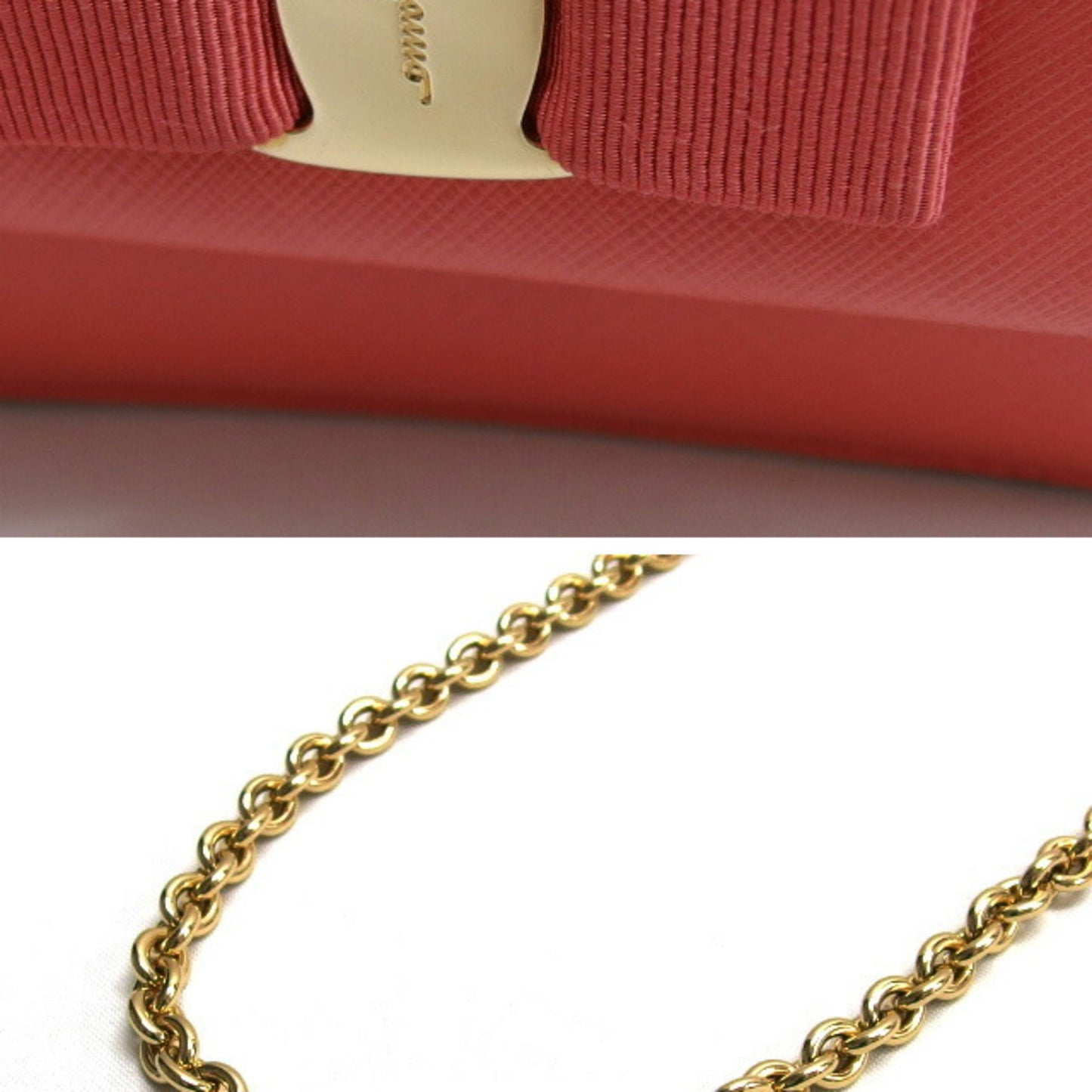 Salvatore Ferragamo Vara Ribbon Chain Shoulder Bag Coral