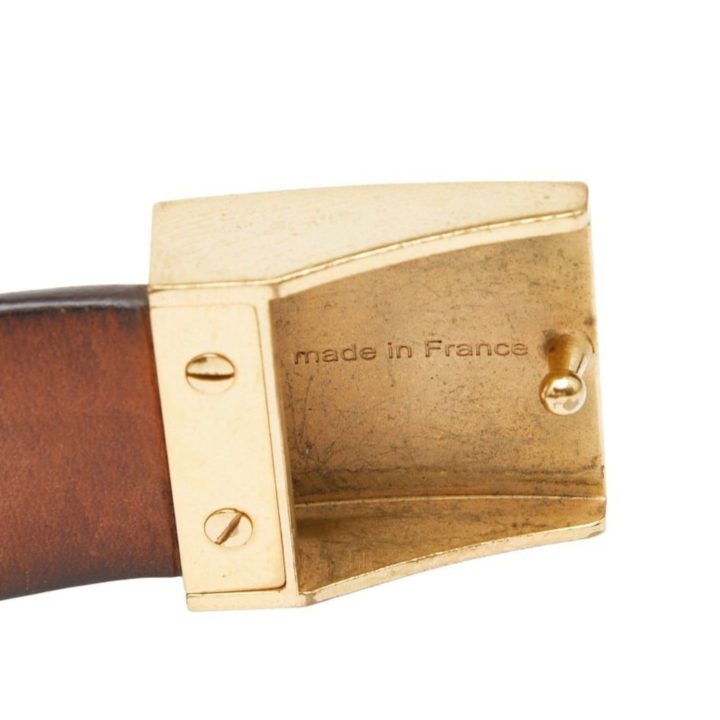 Louis Vuitton Damier Santur Carre Belt M6802 Brown Gold Plated