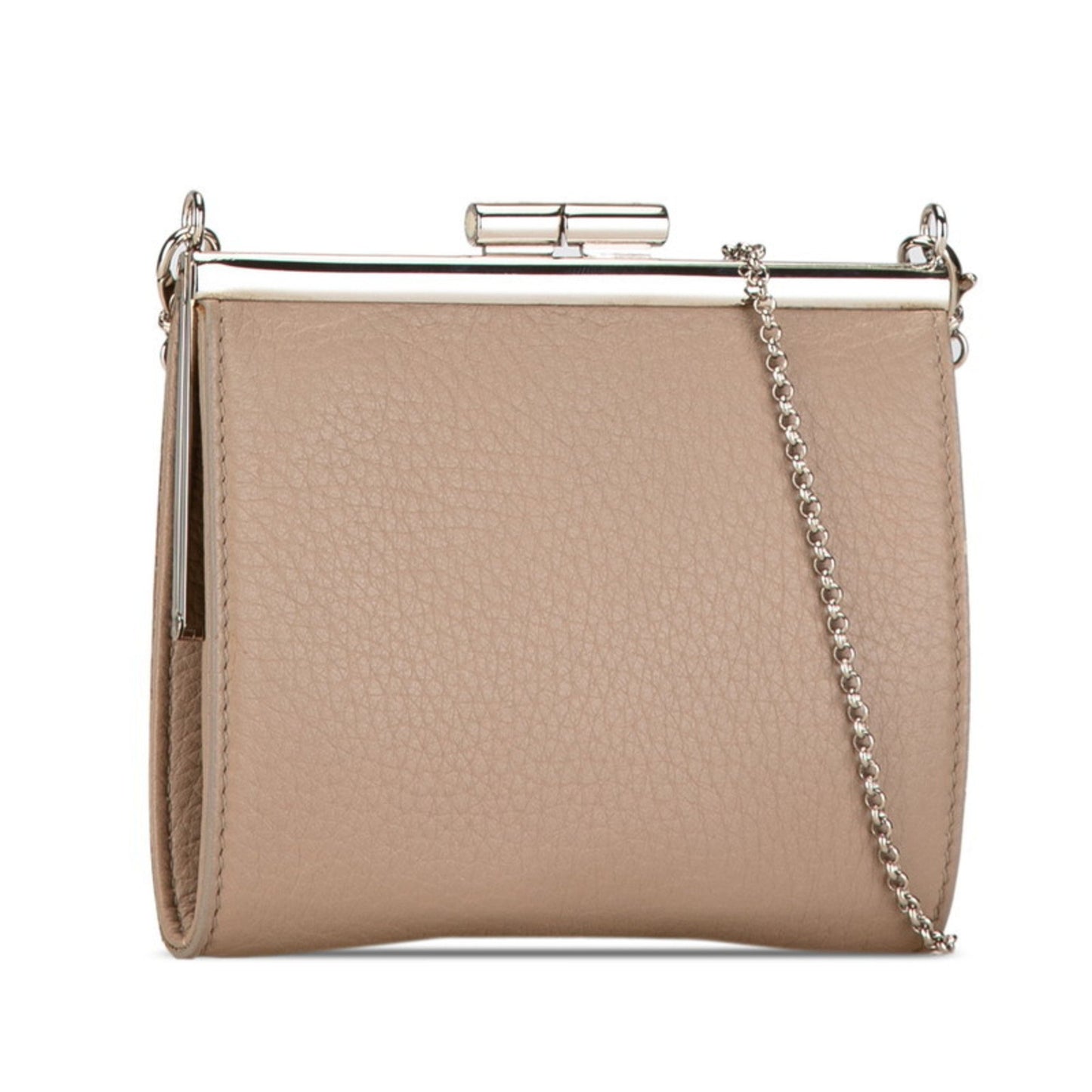 Bvlgari Chain Shoulder Wallet Greige Beige Leather
