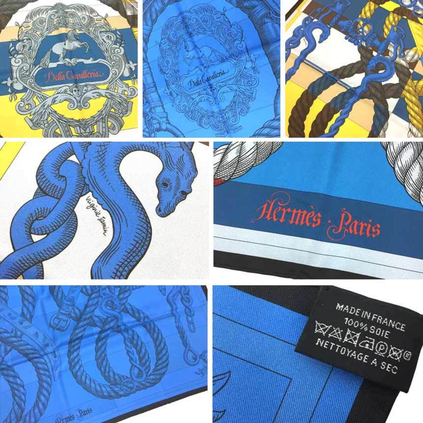 Hermes Carre 90 Double Face Scarf Muffler Della Cavalleria 100% Silk Blue Aq9862