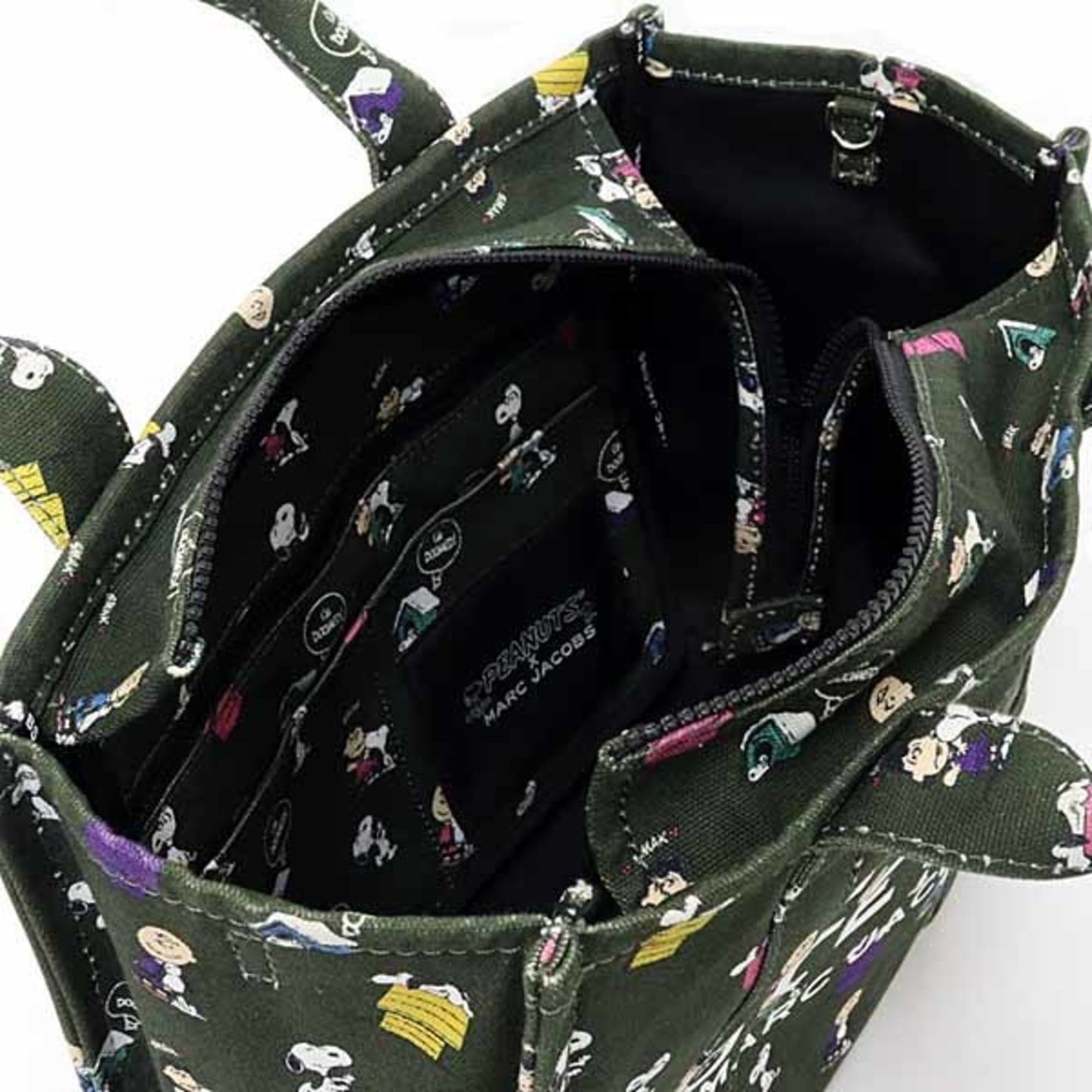 Marc Jacobs X Peanuts Collaboration: The Tote Canvas Tote Bag In Khaki Green.