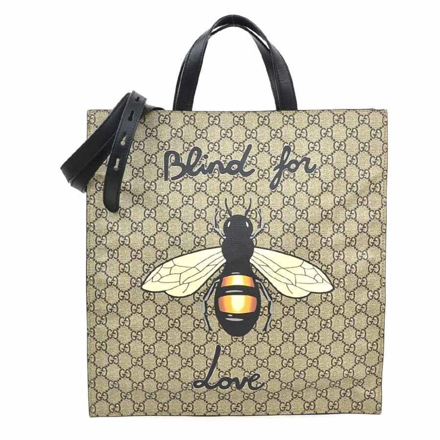 Gucci Handbag Shoulder Bag Bee Print Gg Supreme Canvas Leather Black X Brown