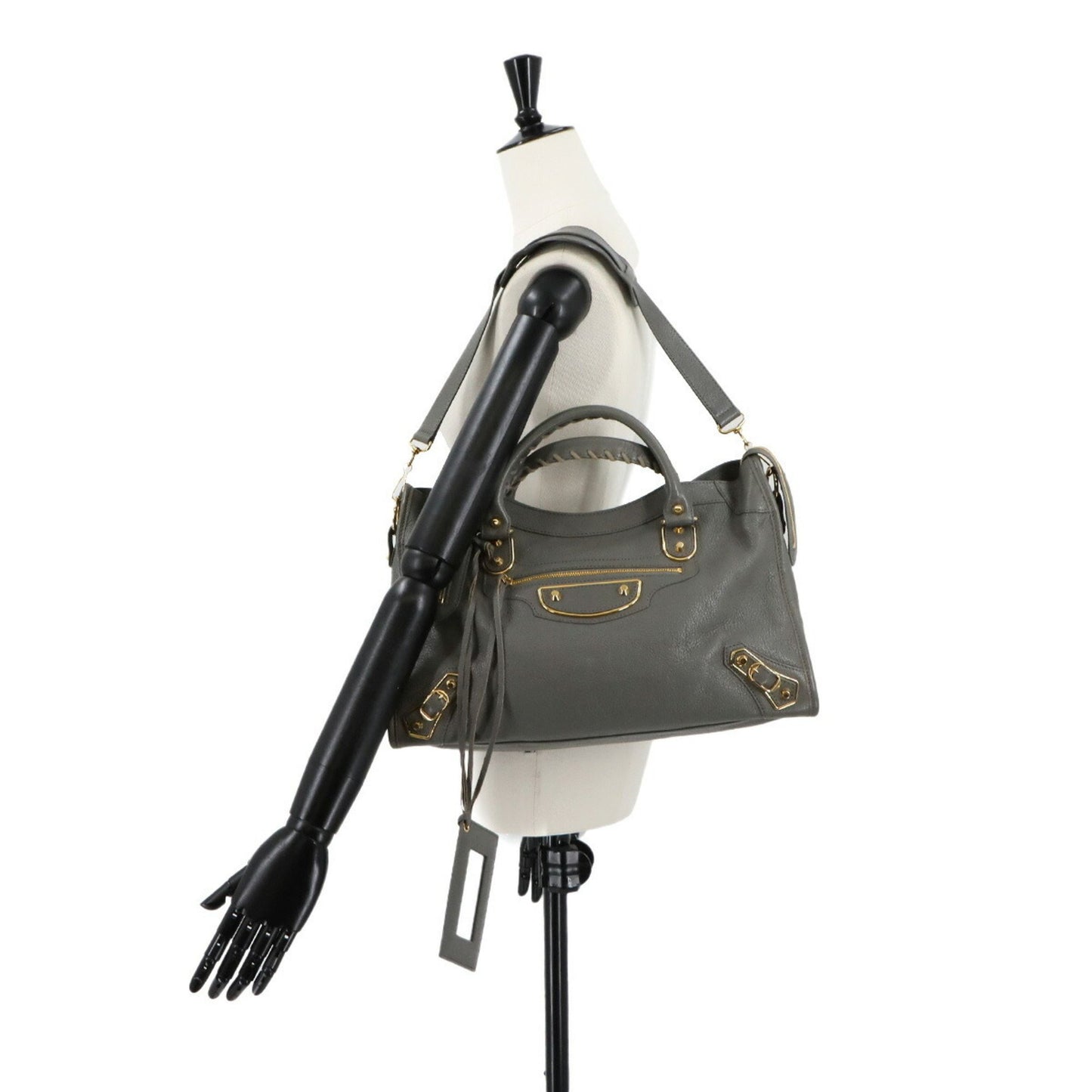Balenciaga Classic Metallic Edge City 2-Way Hand/Shoulder Bag In Grey Leather