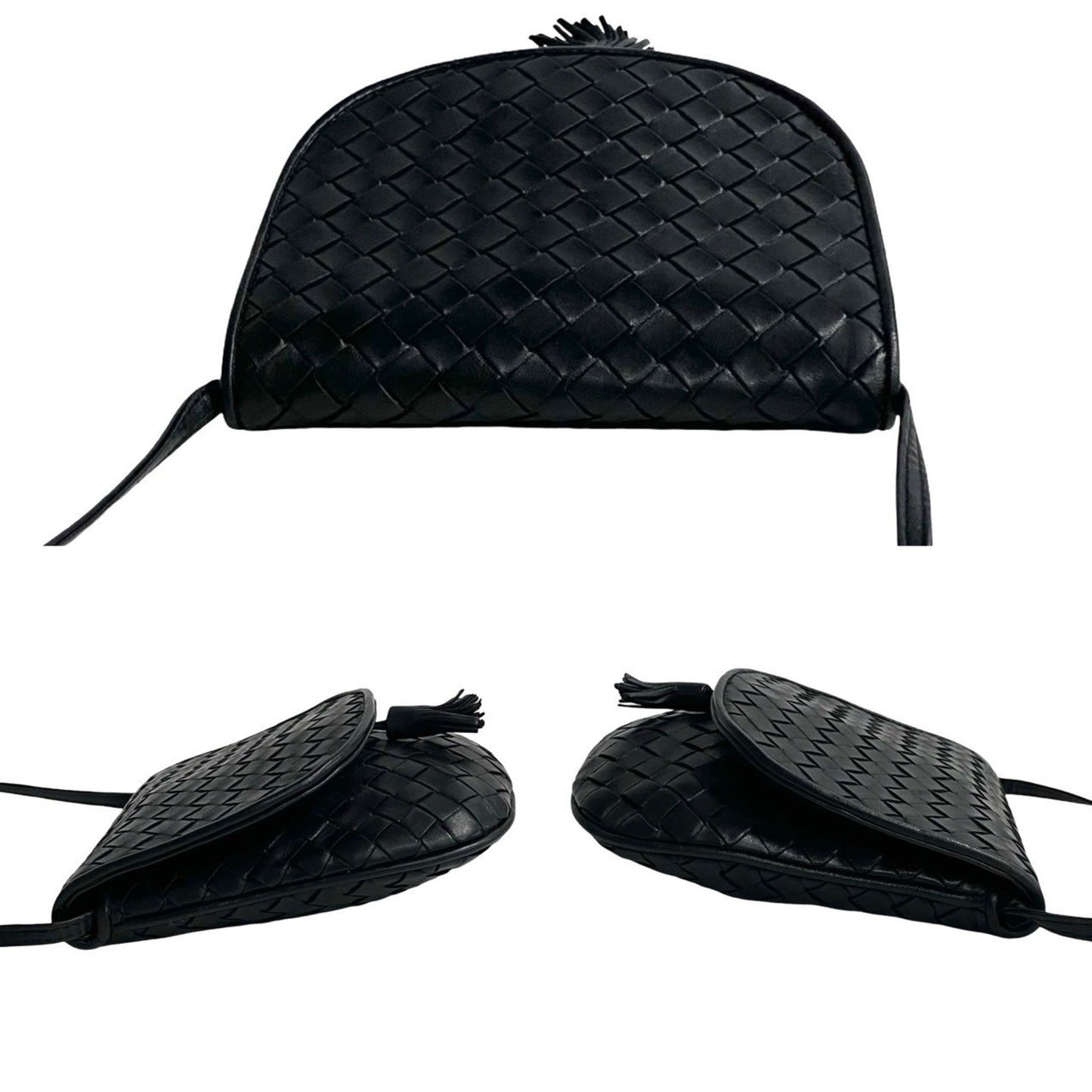 Bottega Veneta Intrecciato Tassel Leather Mini Shoulder Bag/Pochette In Black 34268