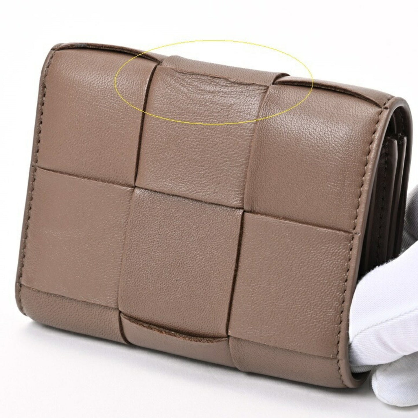 Bottega Veneta Cassette Tri-Fold Wallet 750245 Intrecciato Leather Taupe Gray E-156538