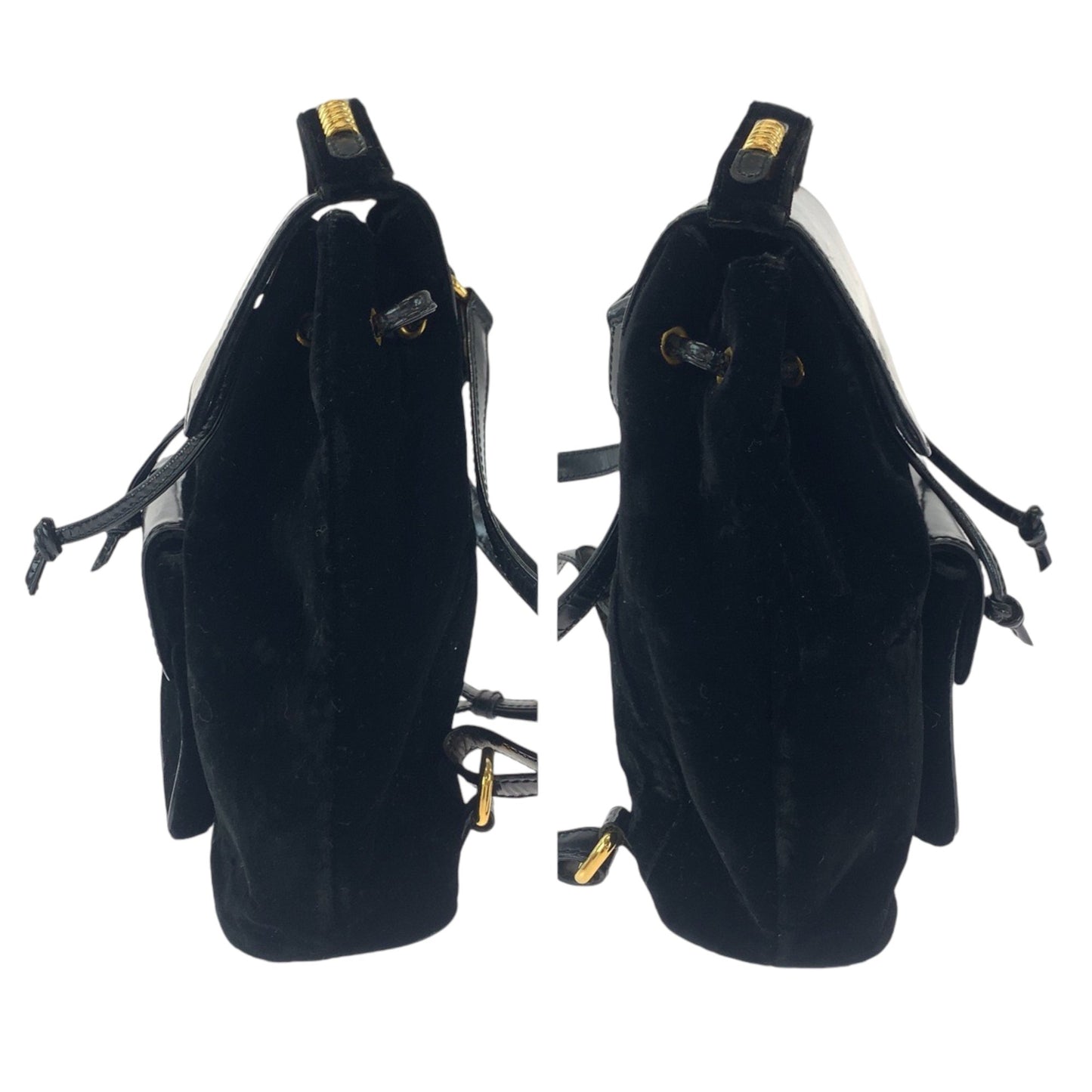 Loewe Vintage Velazquez Logo Black Gold Hardware Patent Leather Suede Backpack
