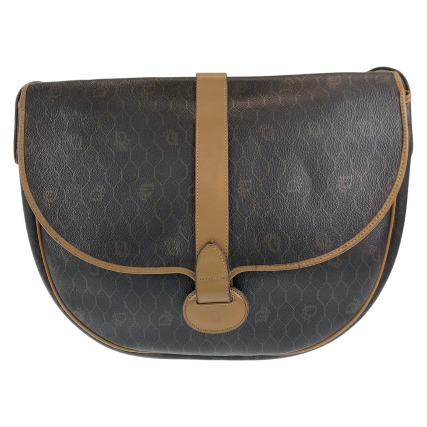 Christian Dior Vintage Honeycomb Pattern Brown Gold Hardware Leather Shoulder Bag Pochette