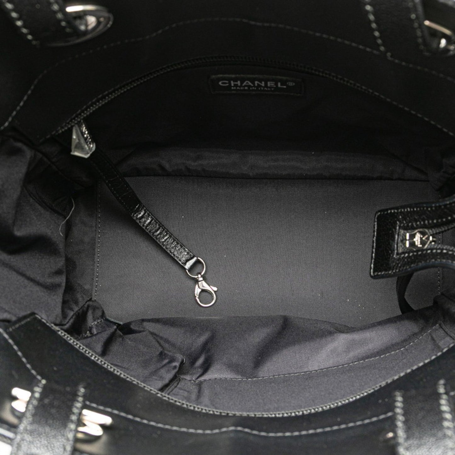 Chanel Paris Biarritz Tote Pm Bag Shoulder Black Leather Coated Canvas