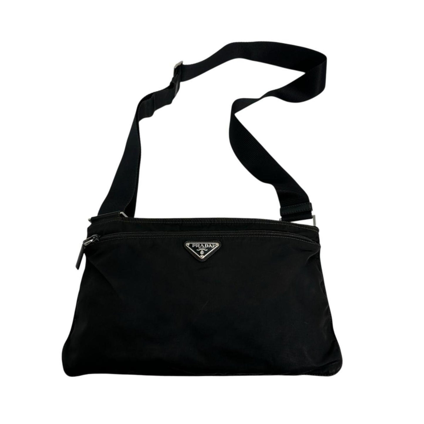 Prada Shoulder Bag Body Triangle Logo Nylon Black