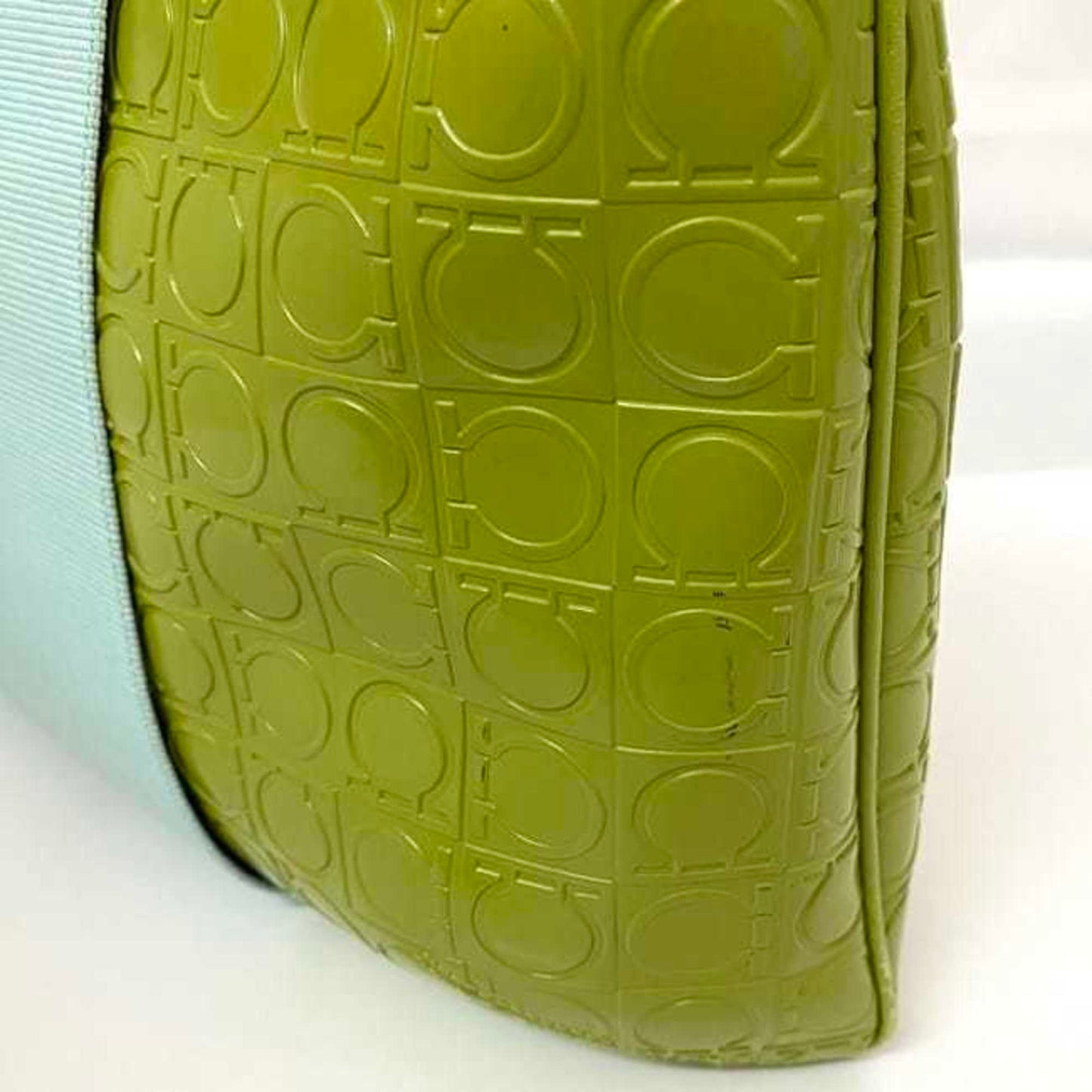 Salvatore Ferragamo 2Way Bag Ec-21453 Light Blue Green Gancini Ez-21 5369 Handbag Leather Bicolor