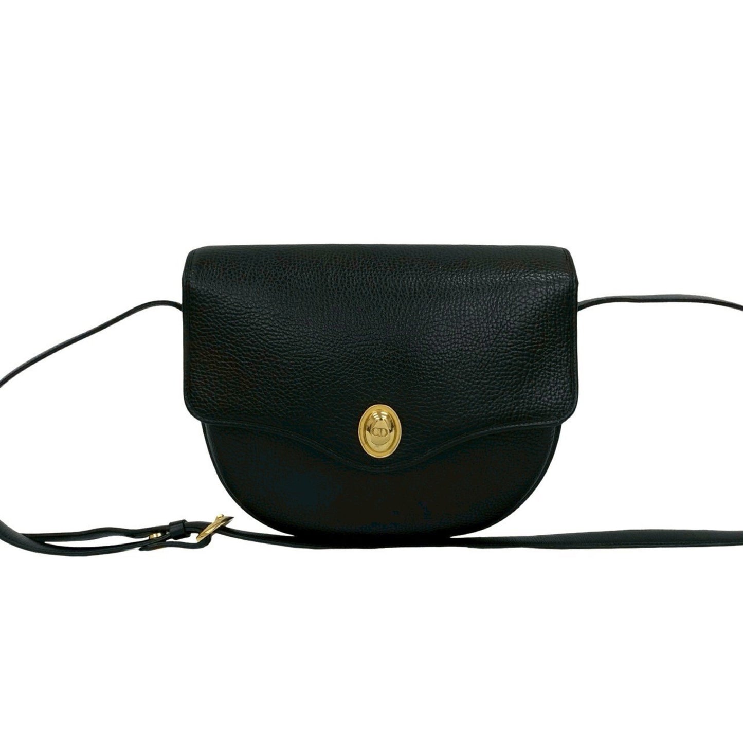Christian Dior Cd Logo Hardware Leather Genuine Shoulder Bag Pochette Sacoche Black 37002