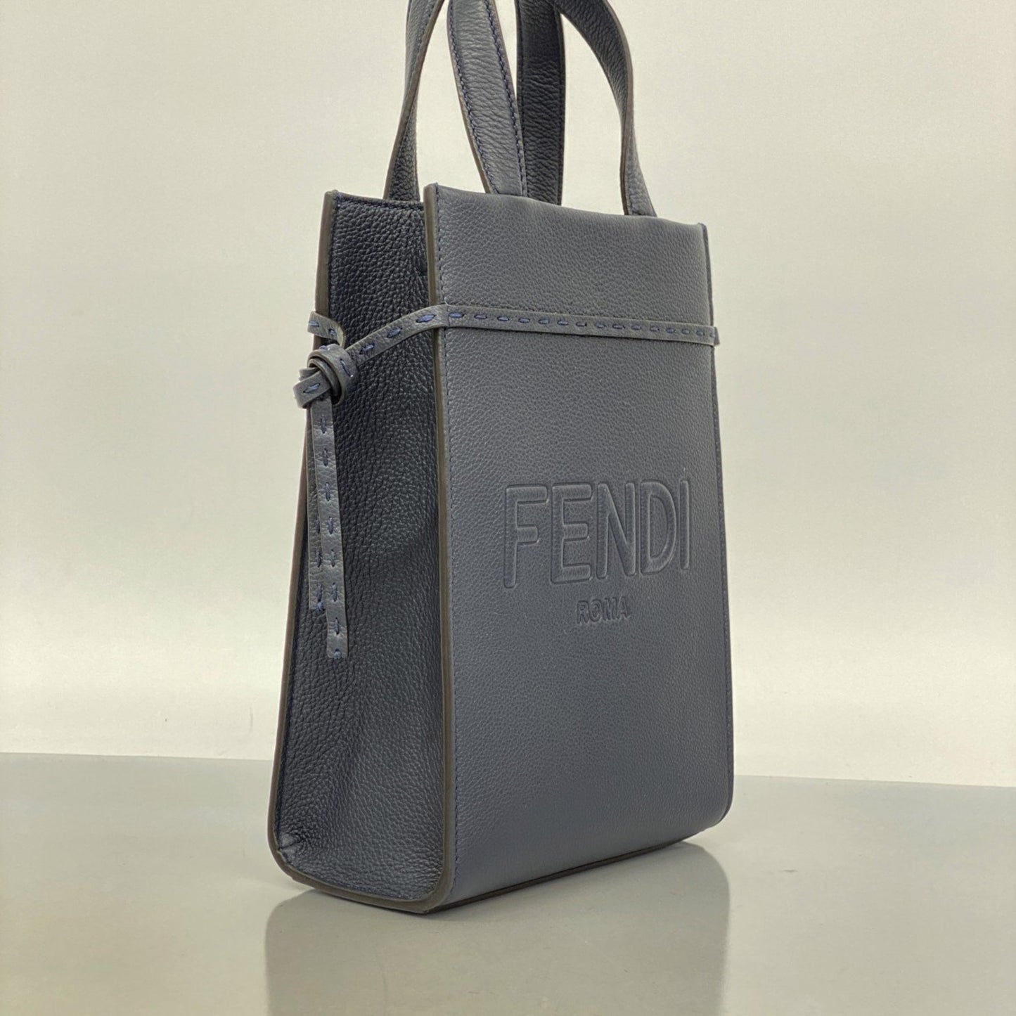 Fendi Roma Go To Leather Handbag In Navy