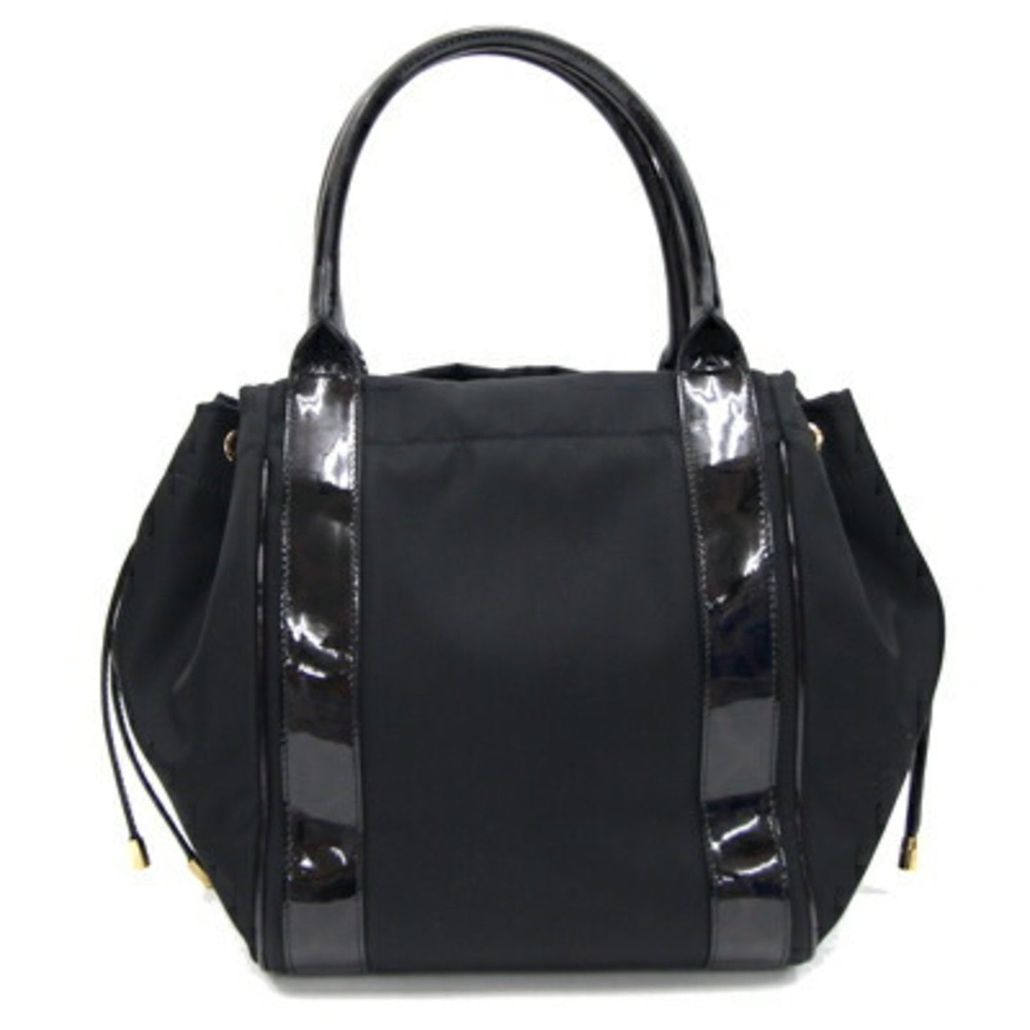 Salvatore Ferragamo Handbag Vara 21D 394 Black Dark Brown Nylon Patent Leather Ribbon Leopard