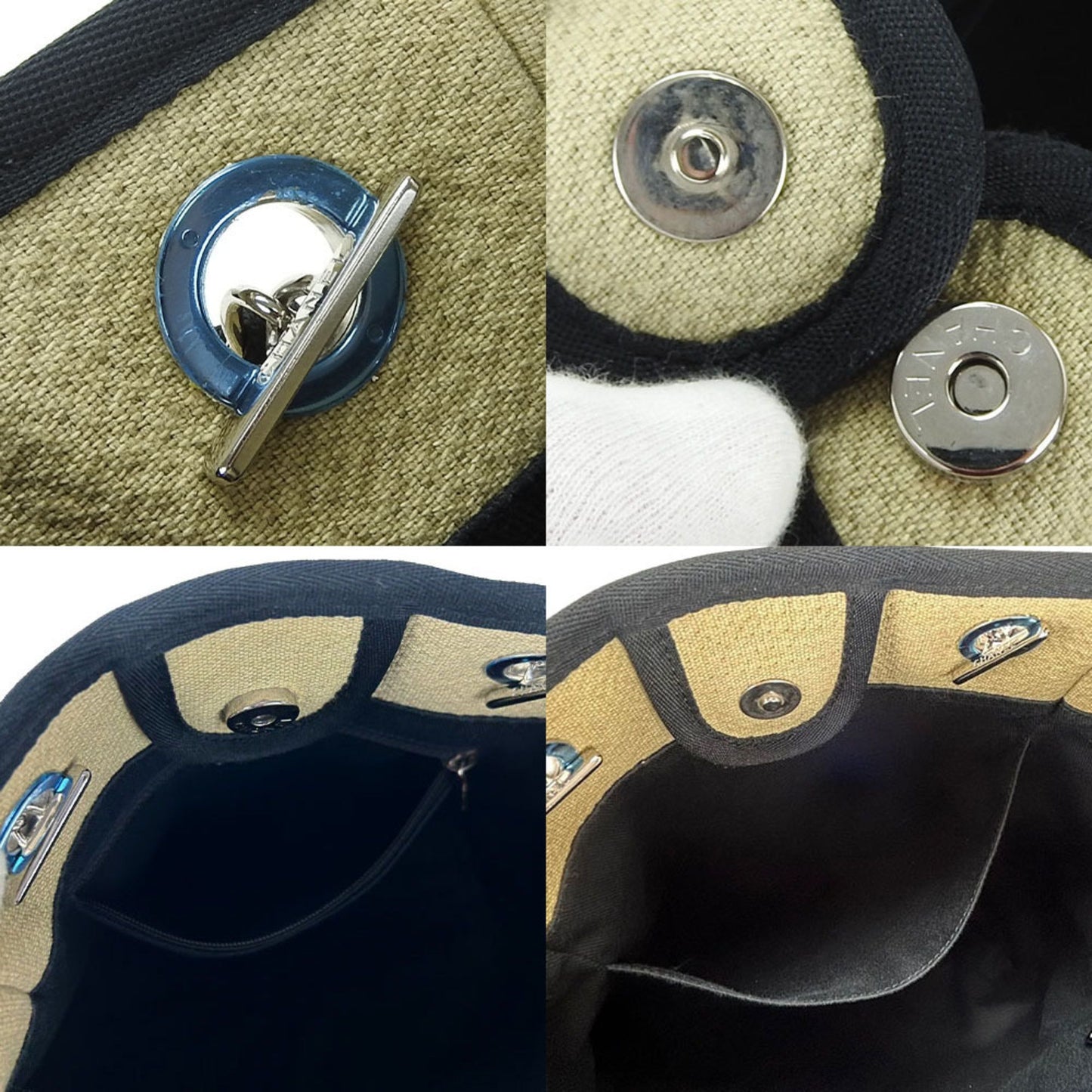 Chanel Tote Bag Pm Chain Deauville No. 16 Canvas Beige Black Coco Mark