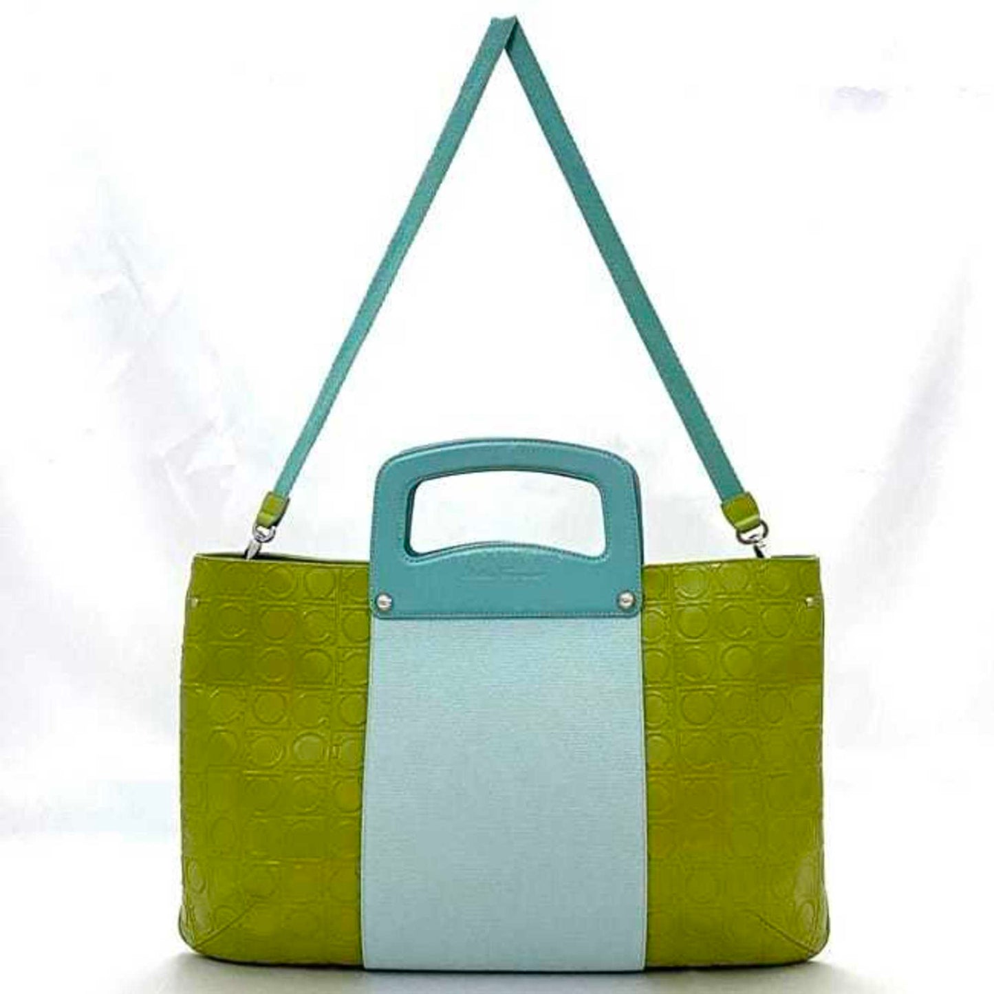 Salvatore Ferragamo 2Way Bag Ec-21453 Light Blue Green Gancini Ez-21 5369 Handbag Leather Bicolor