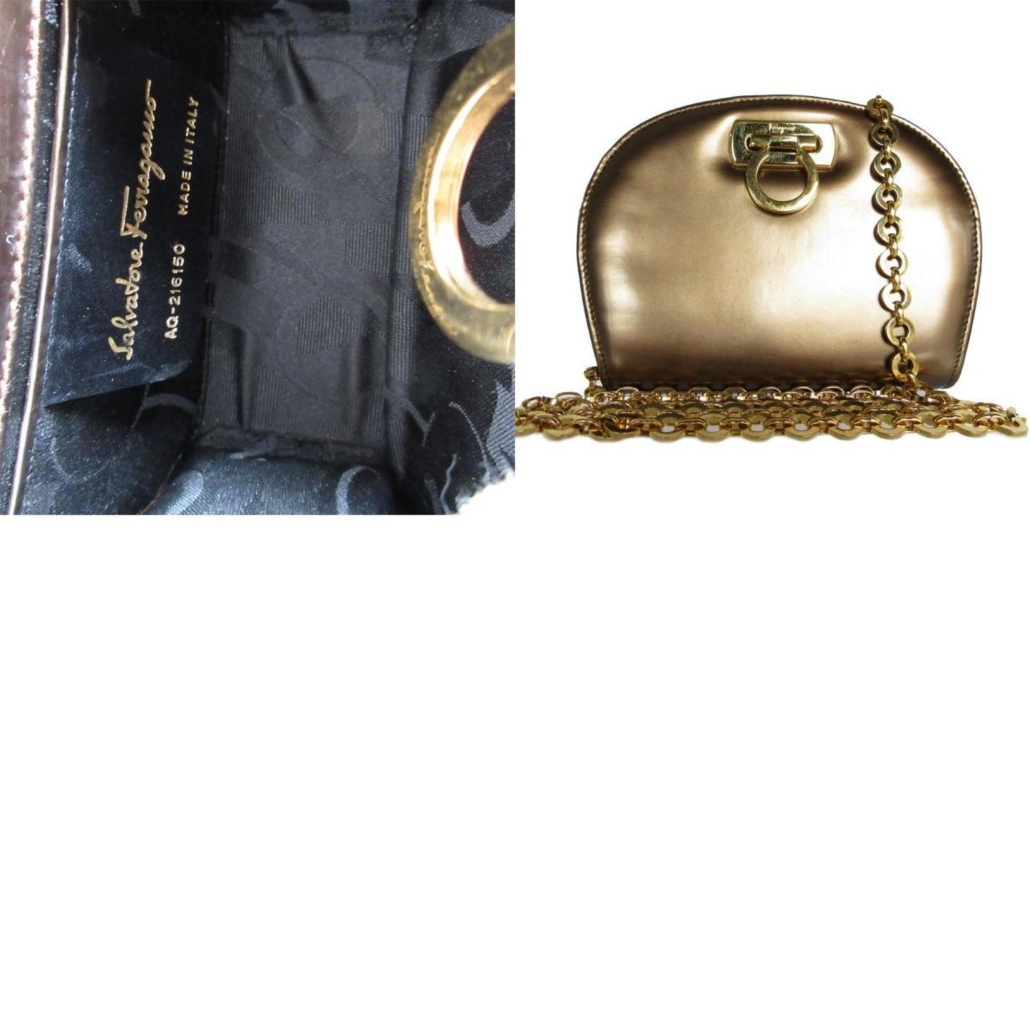 Salvatore Ferragamo Shoulder Bag Gancini Leather Bronze Gold