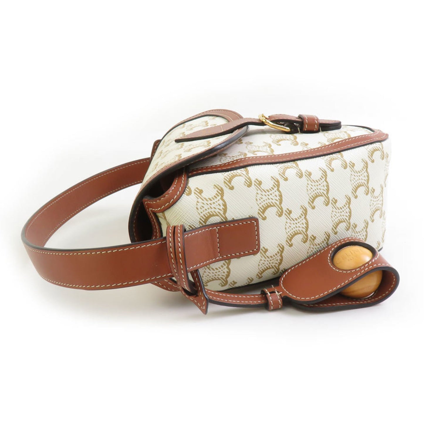 Celine Pouch Bag Petanque Ball & Case Metal Silver Off-White Brown