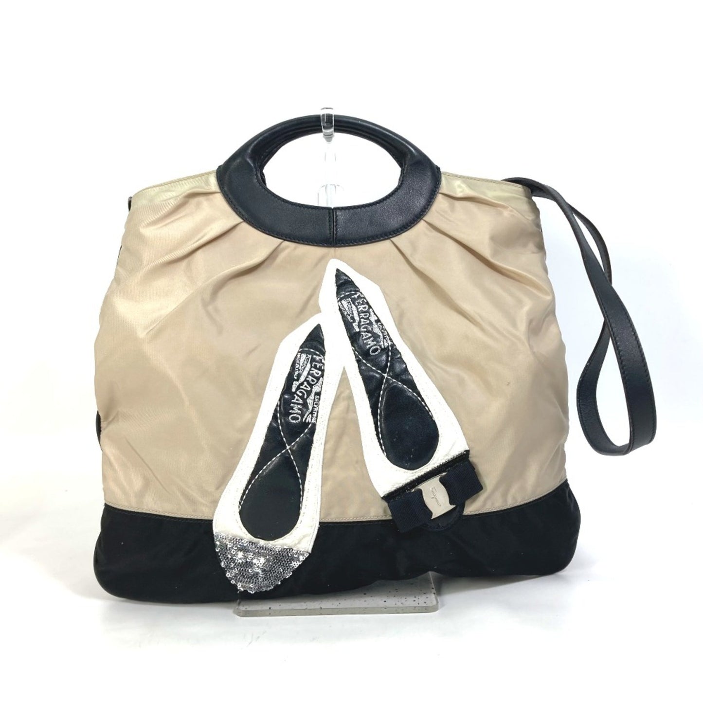 Salvatore Ferragamo Shoes Crossbody 2Way Bag Hand Bag Shoulder Bag Black Beige