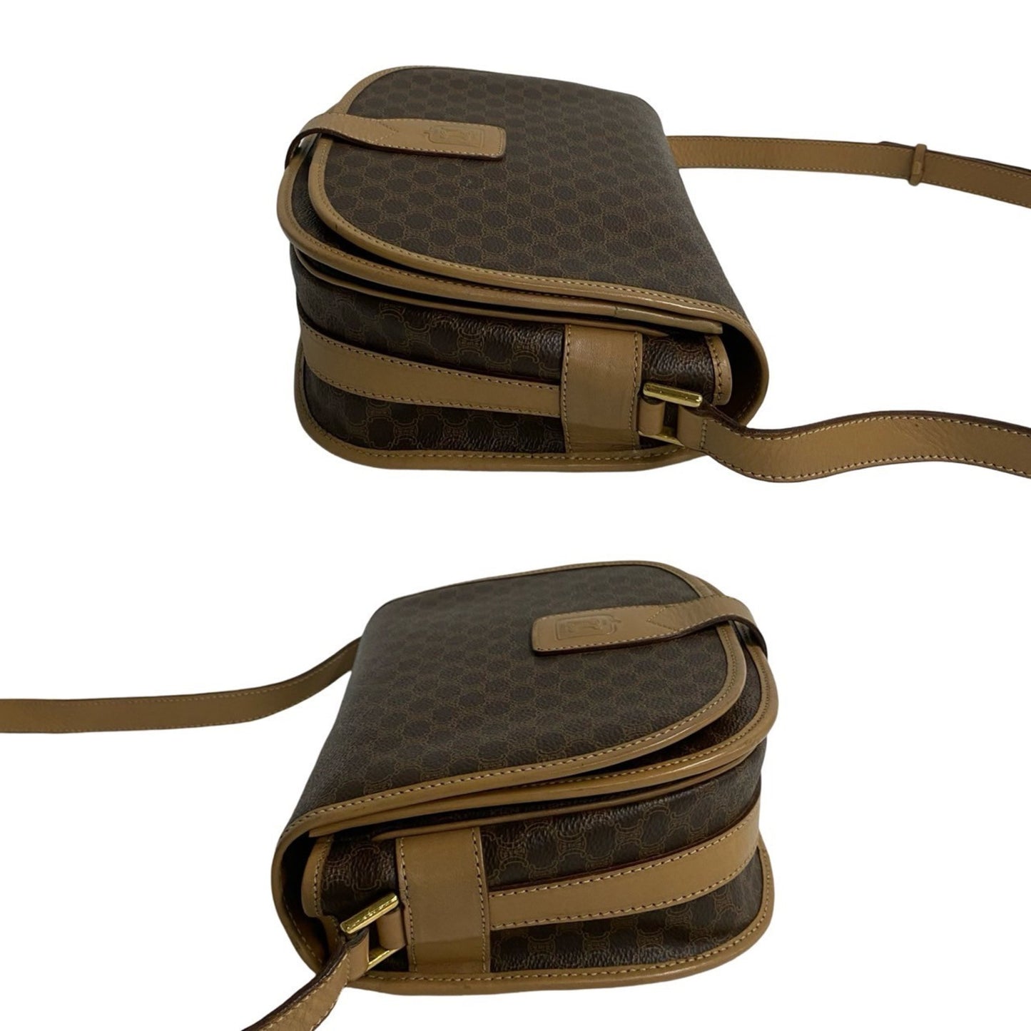 Celine Macadam Vintage Blason Triomphe Leather Shoulder Bag/Pochette In Brown