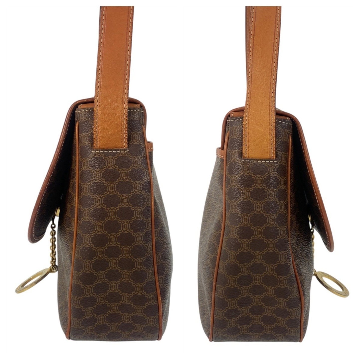 Celine Vintage Macadam Circle Logo Metal Fittings Brown Gold Leather Jmb11 Shoulder Bag Messenger