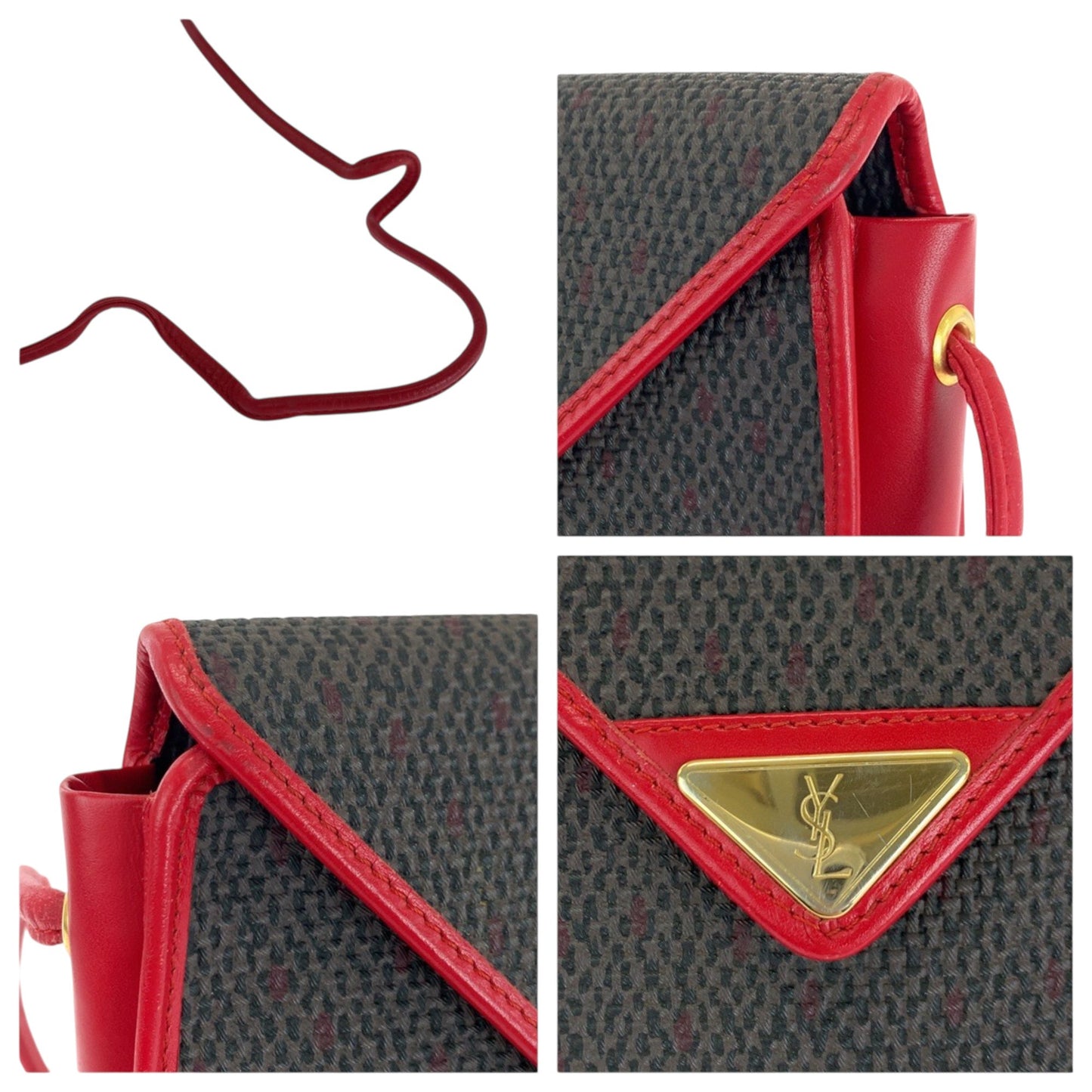 Yves Saint Laurent Vintage Ysl Logo Red Purple Gold Hardware Leather Canvas Shoulder Bag Crossbody
